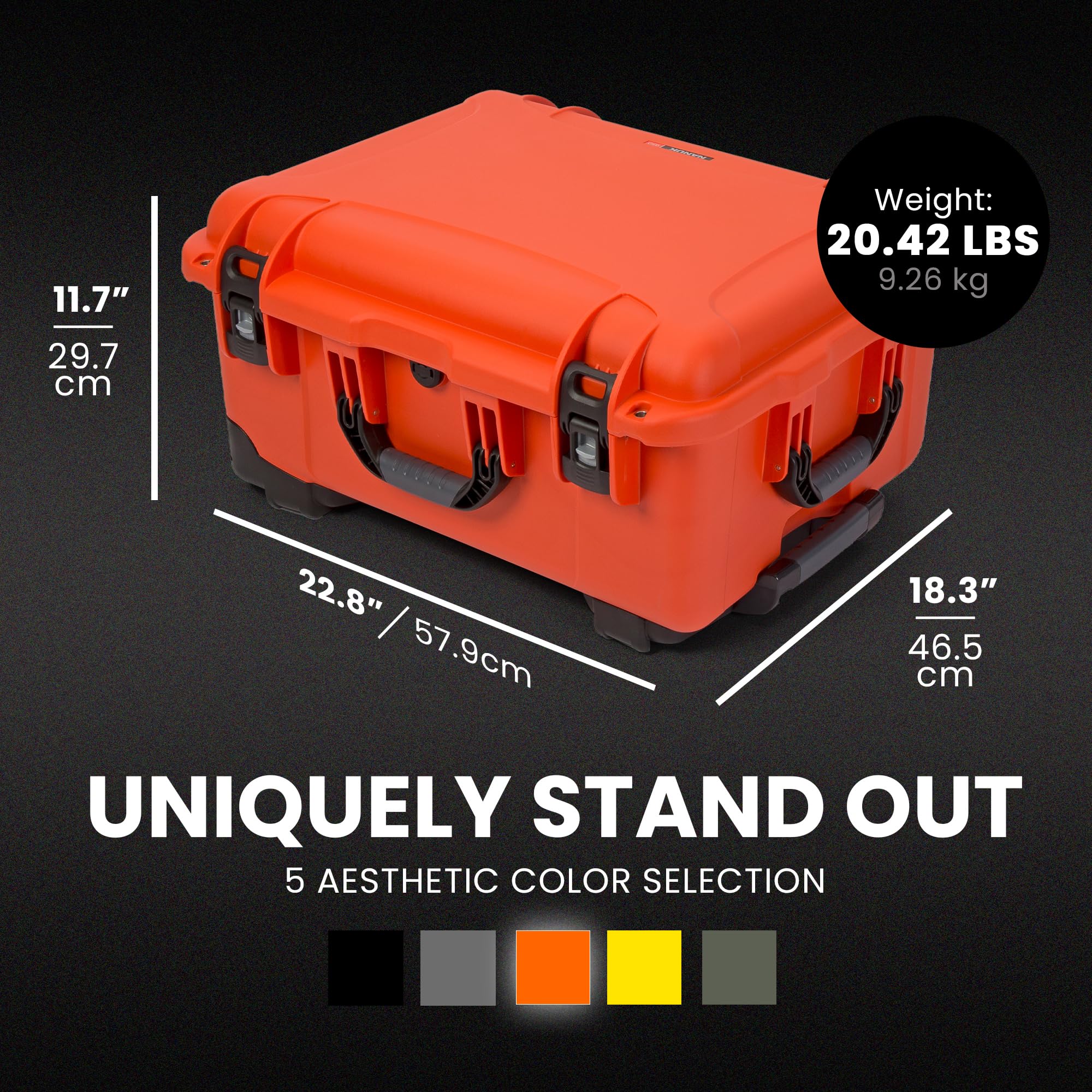 Pro Photo Kit NANUK 950 – Waterproof Travel Camera Hard Case with Padded Dividers and Wheels, 22.8” x 18.3” x 11.7”, Dustproof and Impact-Resistant, Ideal for Heavy Loads – Orange