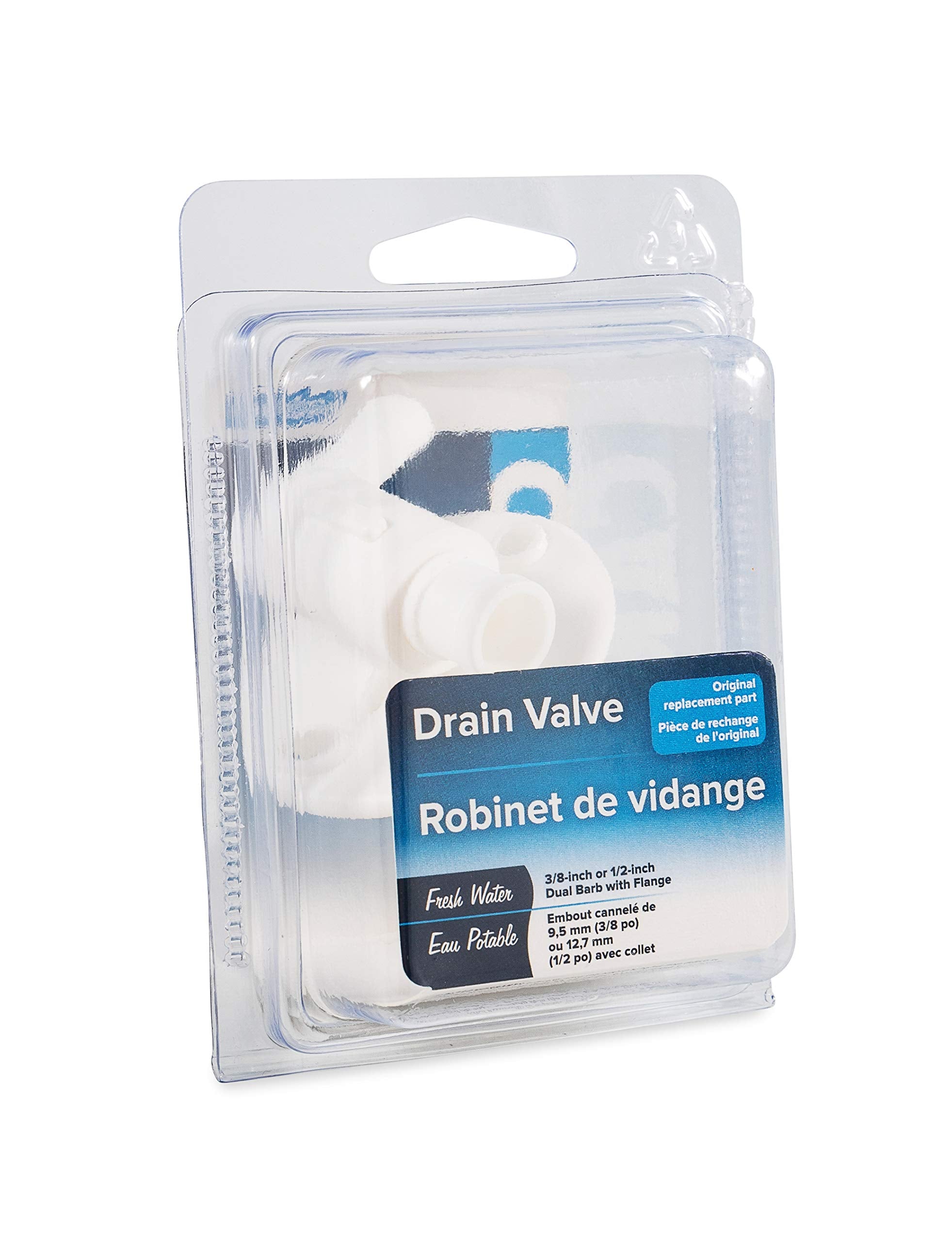 Camco Water Tank RV Drain Valve | Features a Durable Plastic Construction, Comes with a Flange, and is Used with 3/4-Inch or 1/2-Inch Vinyl Tubing (22223)