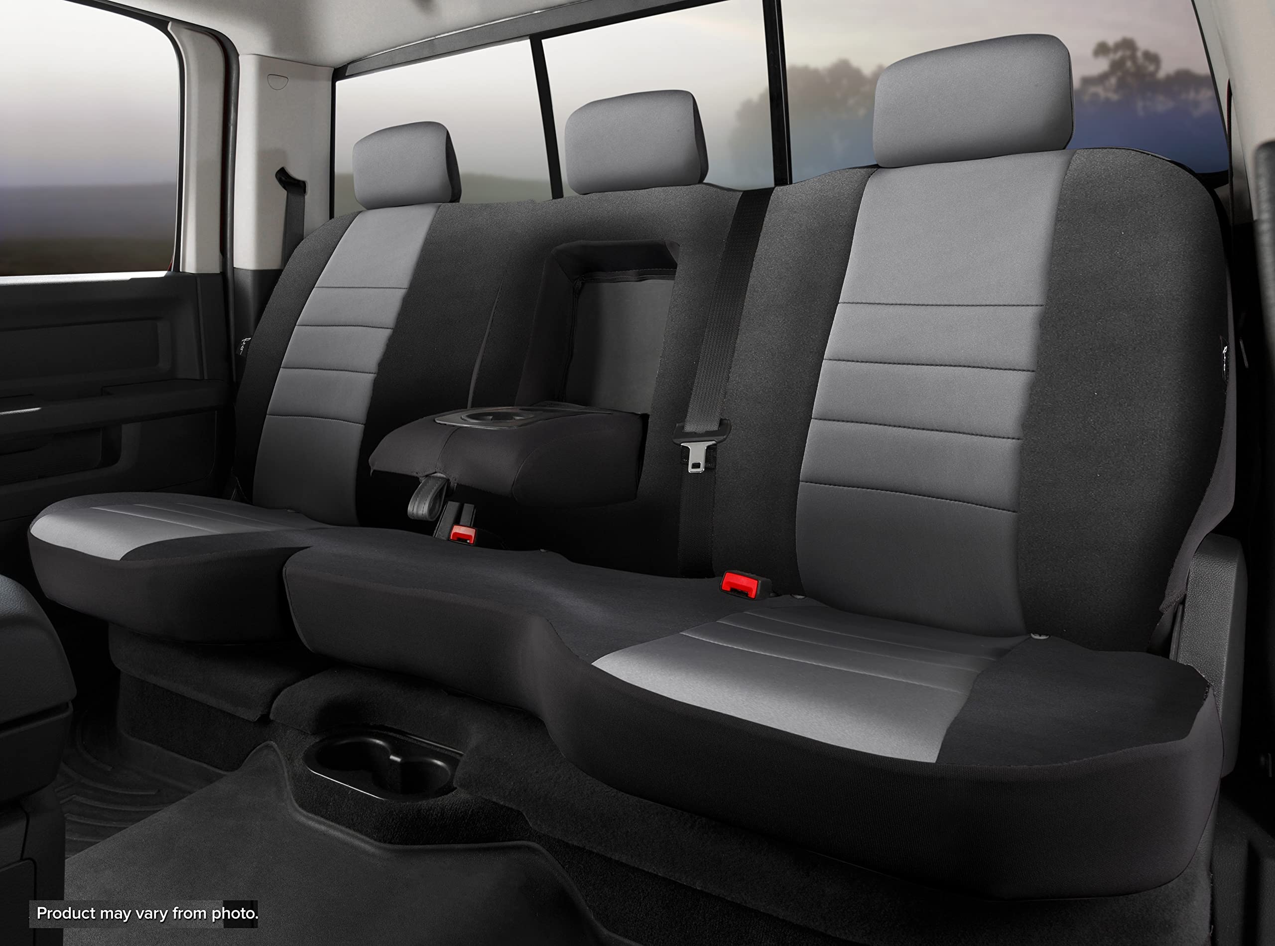 FIA NP92-80 Custom Fit Gray Rear Seat Cover Split Seat 60/40 - Neoprene (Black w/Gray Center Panel)