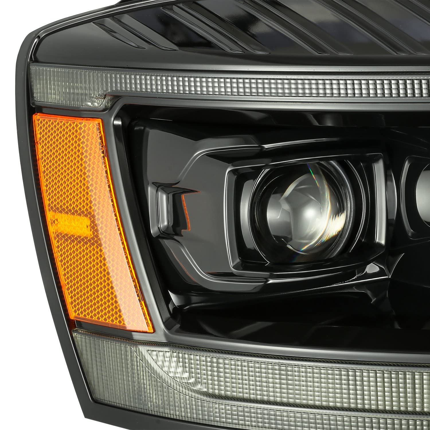 06-08 Dodge Ram 1500HD AlphaRex (880530) Pro-Series Proj Headlights Plank Style Alpha Black w/Seq Signal/DRL