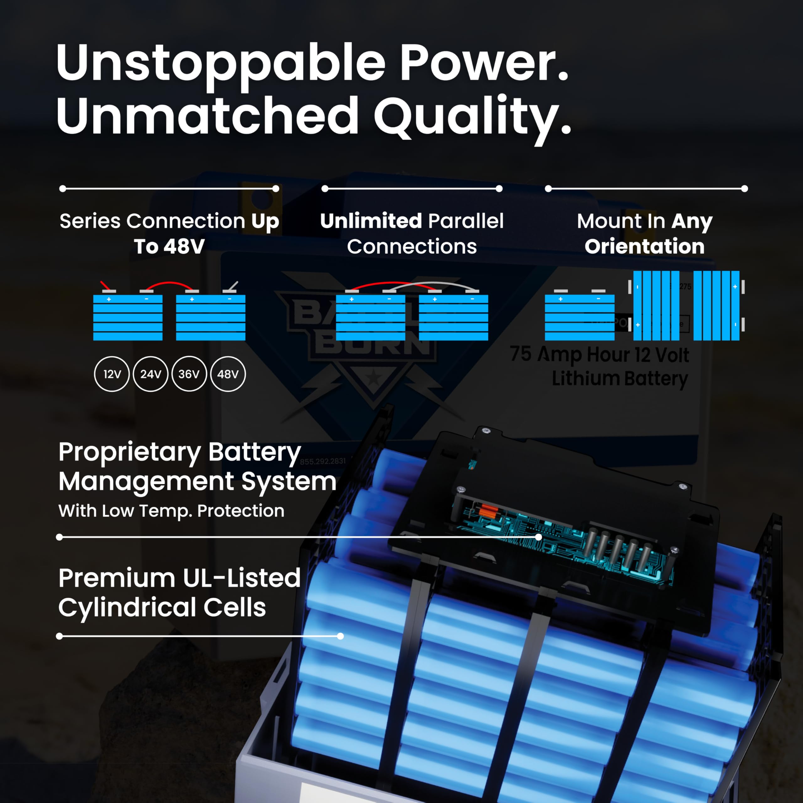12V 75Ah Heated Lithium-Ion (LiFePO4) RV, Marine, Solar, & Off Grid Battery - Integrated Heating Technology - Internal BMS, High & Low Temperature Protection - Battle Born Batteries