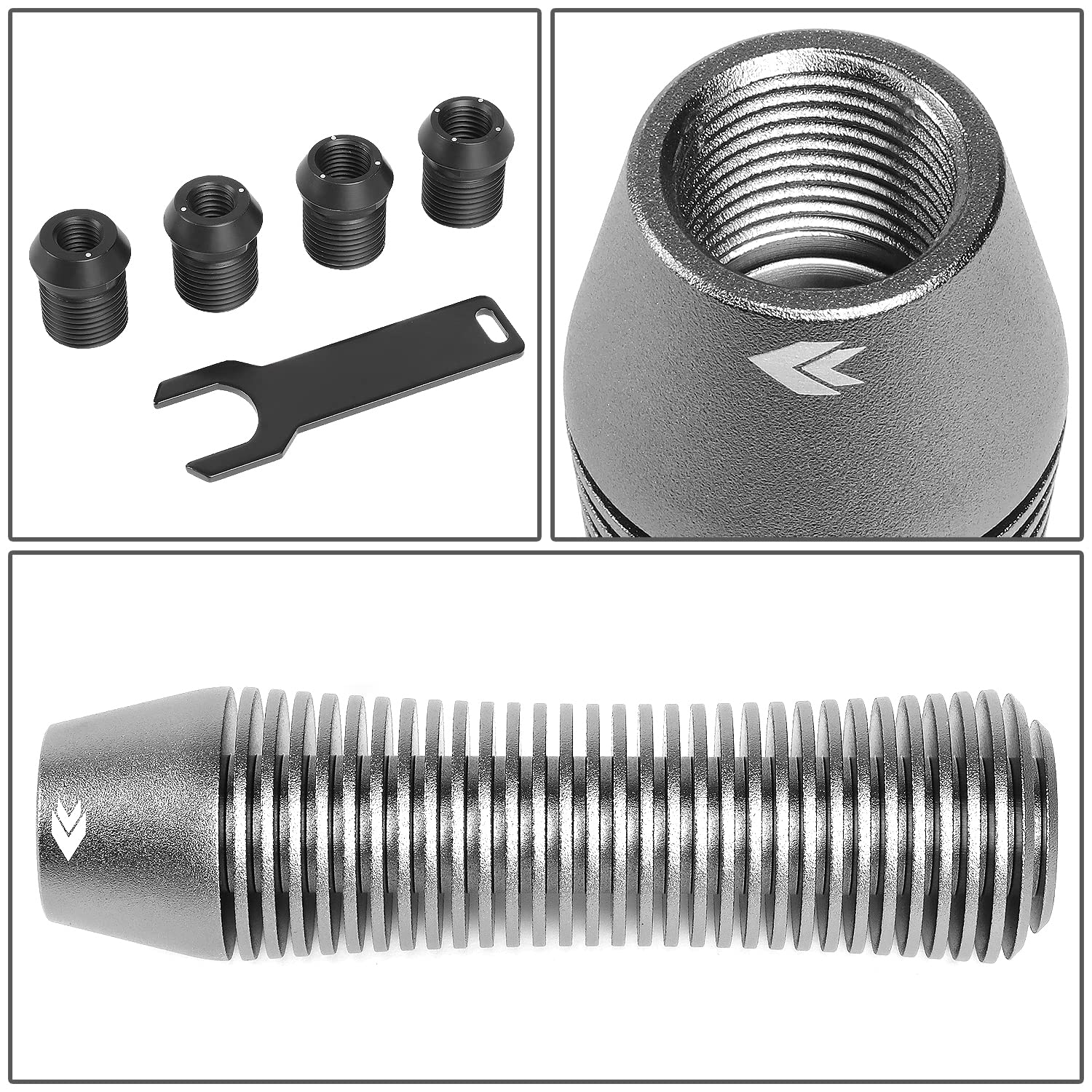NRG Innovations Universal Aluminum SK-700GM Shift Knob with Thread Adapters, Heatsink Style Short Curvy Cylinder Lever,Gunmetal