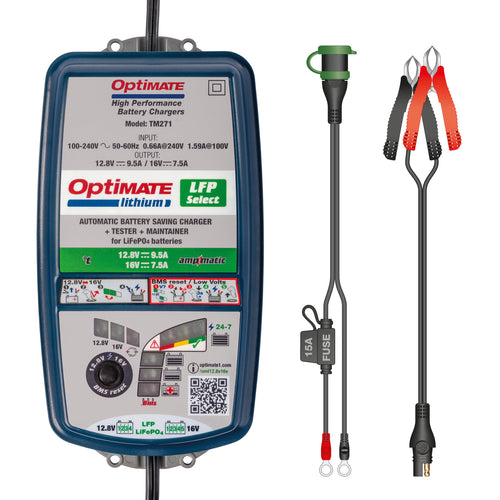 Optimate LFP Lithium Select, TM271v2, 10-Step 12.8V 9.5A / 16V 7.5A High Performance Battery-Saving Charger and Maintainer