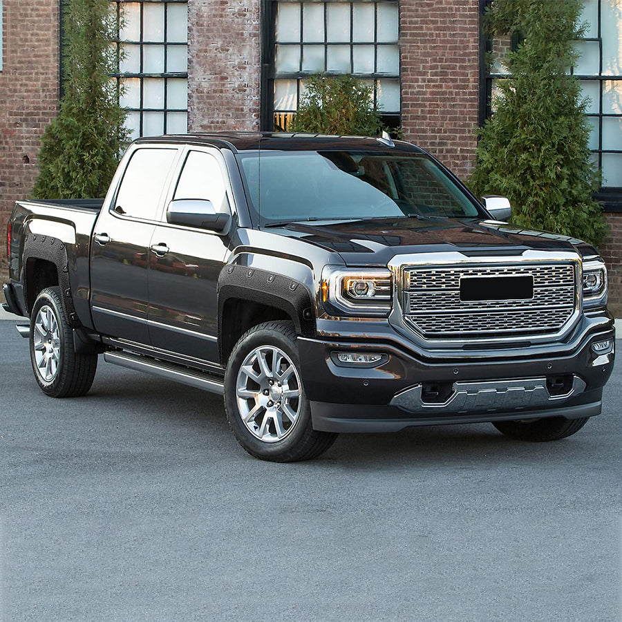 4PC Spec-D Tuning Front + Rear Matte Black Rough Textured Pocket Rivet Fender Flares Compatible with GMC Sierra 1500 2016-2018