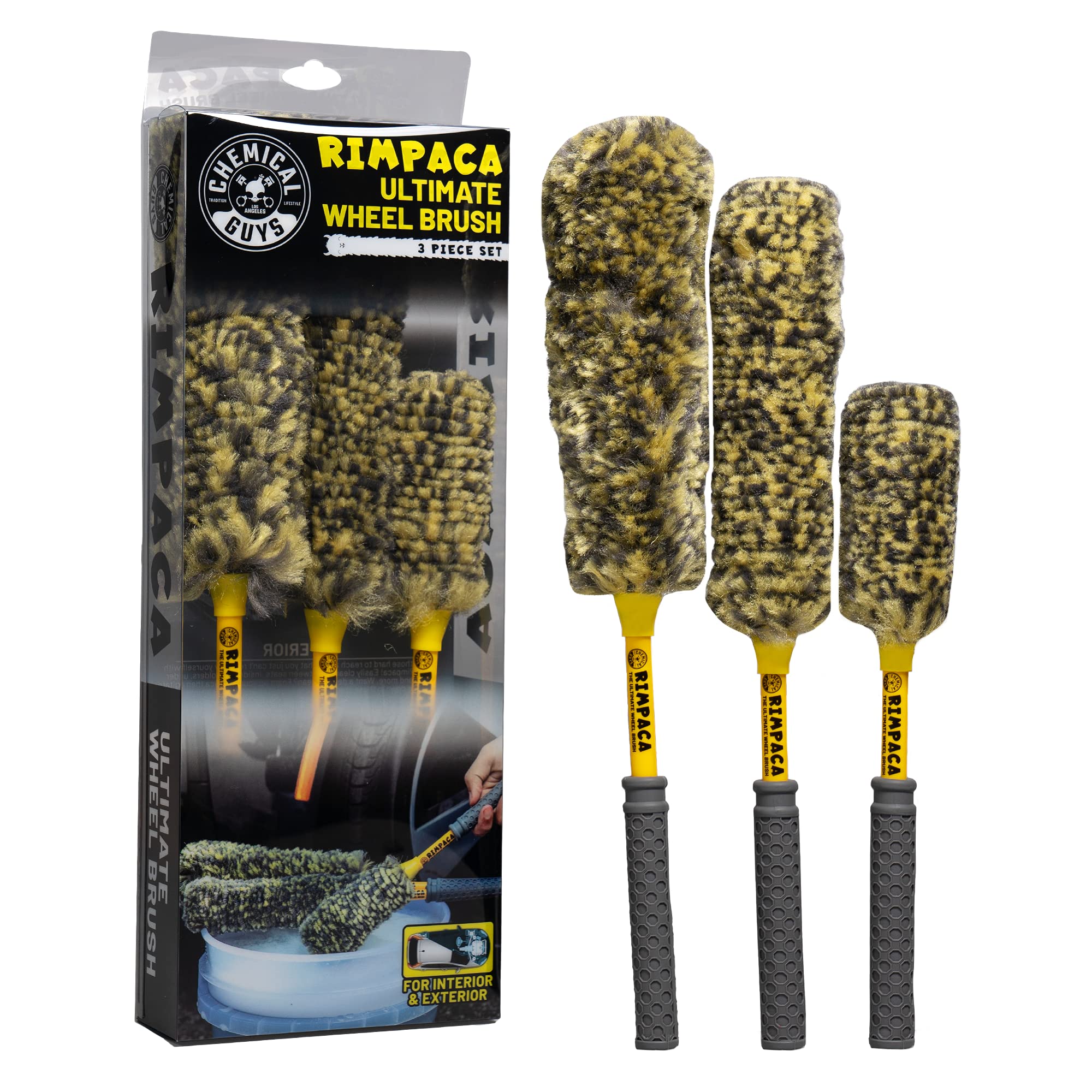 Rimpaca Chemical Guys Ultimate Wheel Brush Set - 3-Piece Wheel Cleaner Brush Kit with Soft Bristle Brushes for Cars, Trucks, SUVs, Motorcycles, and RVs - Safe for Rims, Grilles, and Tight Areas
