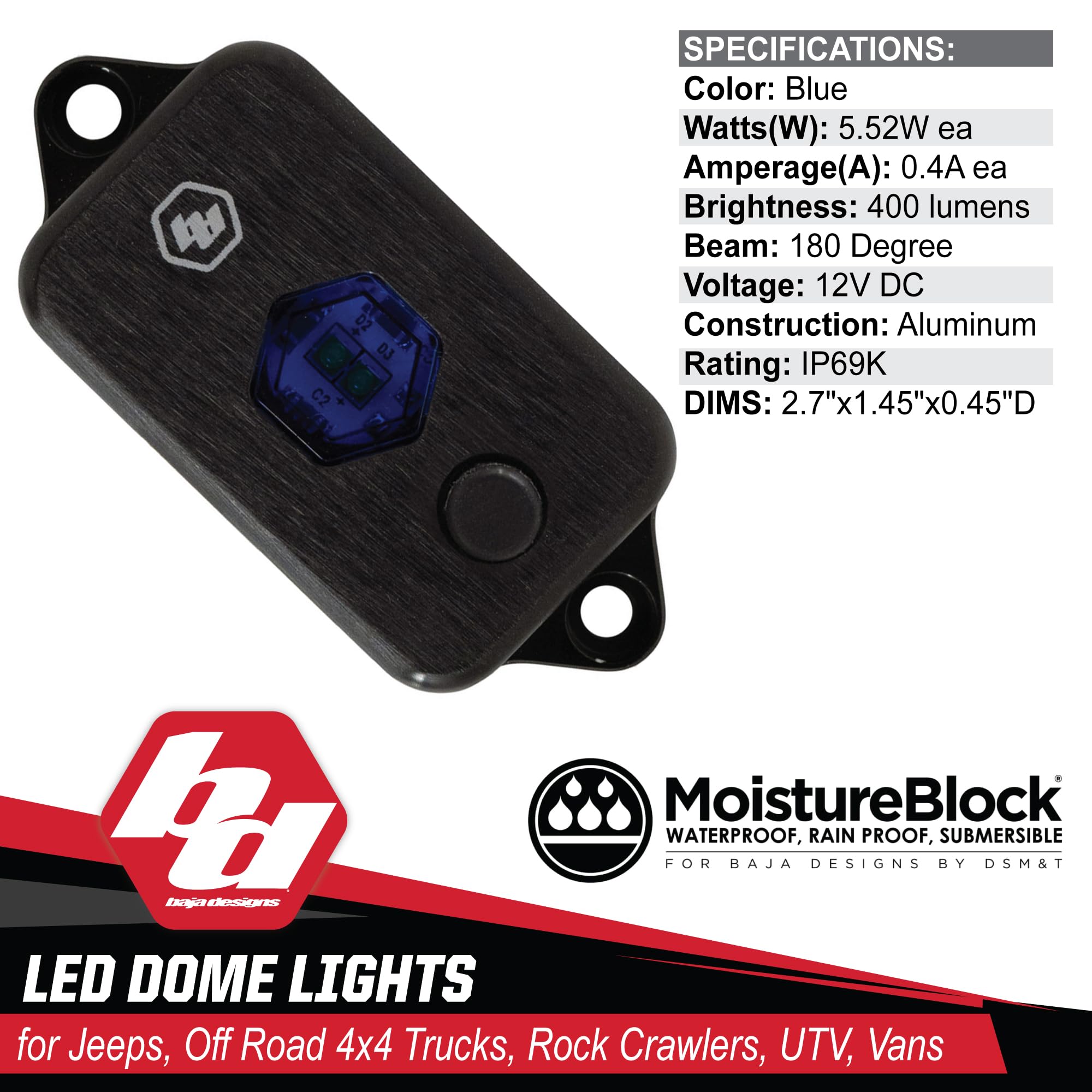 LED Dome Light Baja Designs with Switch (Blue)