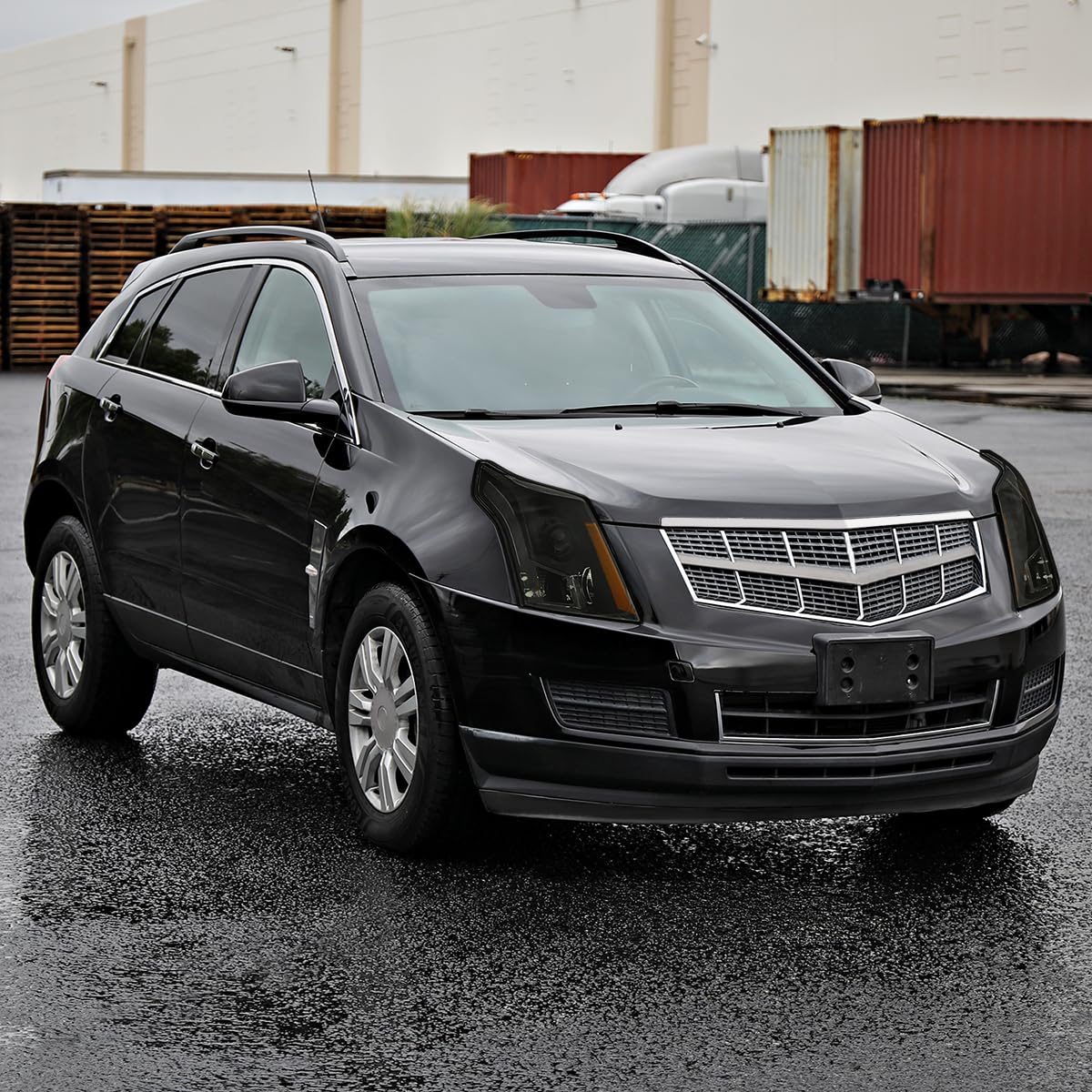 Black Smoke SPEC-D TUNING Projector Headlights Compatible with 2010-2016 Cadillac SRX, Left + Right Head Lamps Assembly
