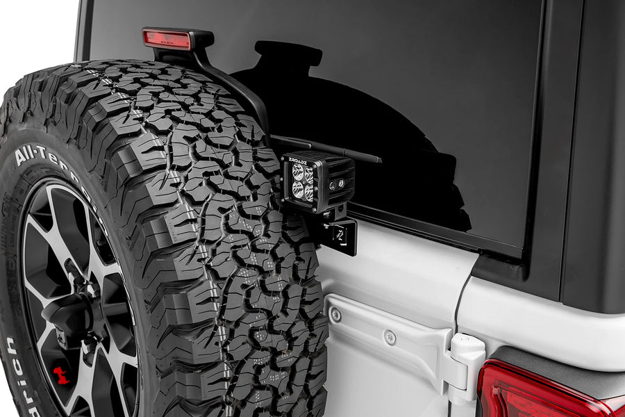 ZROADZ LED Bracket Rear Tire - Compatible w/ 2019-2022 Jeep JL - to Mount (2) 3 Inch LED Pod Lights - Mild Steel Gloss Black Finish - Bolt-On Easy Installation - PN #Z394951
