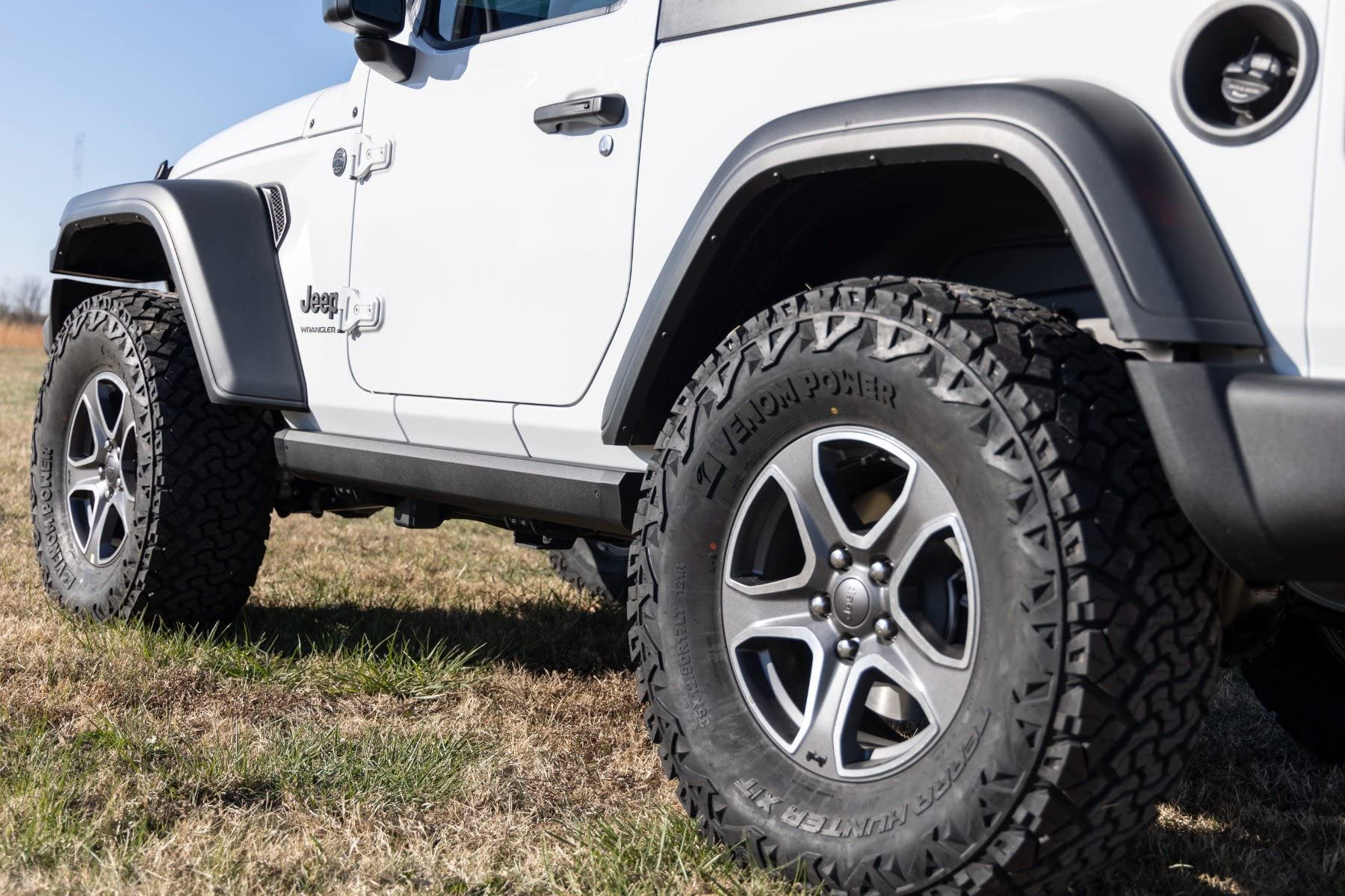 Rough Country Power Running Boards with LED Step Lights for Jeep Wrangler JL (2018-2025) 2-Door - Electric Dual Motor Powerstep Board & Retractable Truck Steps