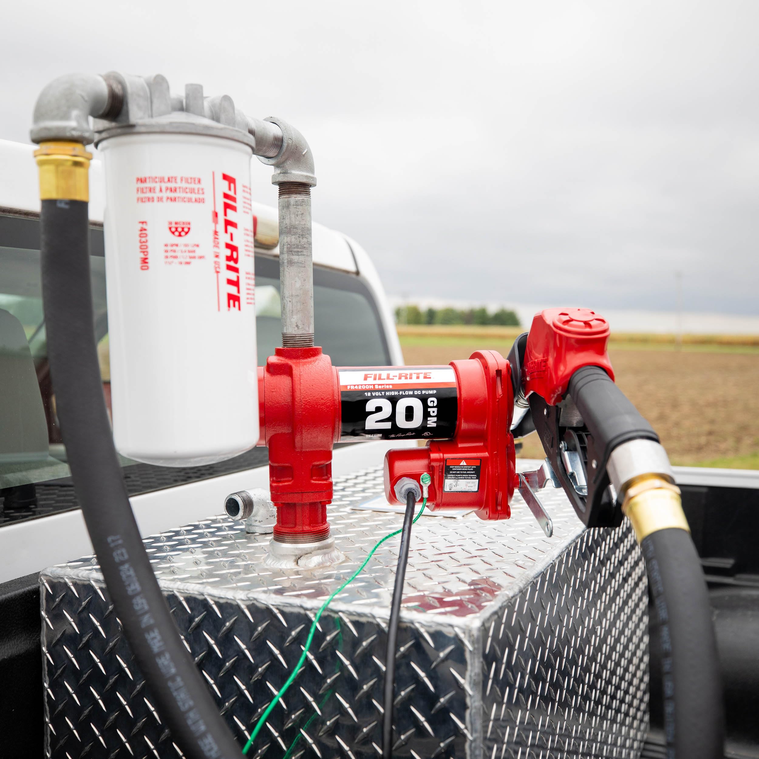 Fill-Rite 12V FR4210HBFQ 20 GPM Fuel Transfer Pump with Standard Filter Package - Gasoline, Diesel, Kerosene, Ethanol Blends, Methanol Blends & Biodiesel