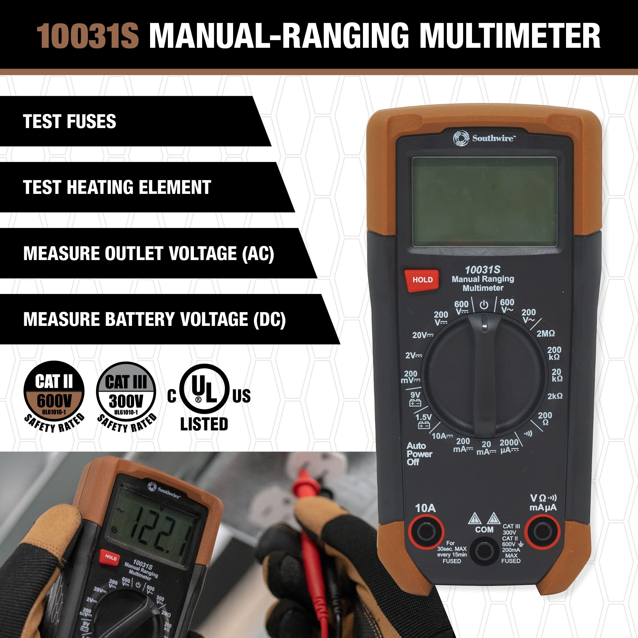 Electrical Tool Kit including Multi-Tool Pliers, Multimeter, Multi-Bit Screwdriver, Compact Pocket Knife, LED Headlamp, Buss Blade Fuses, Zip Ties, and Electrical Tape