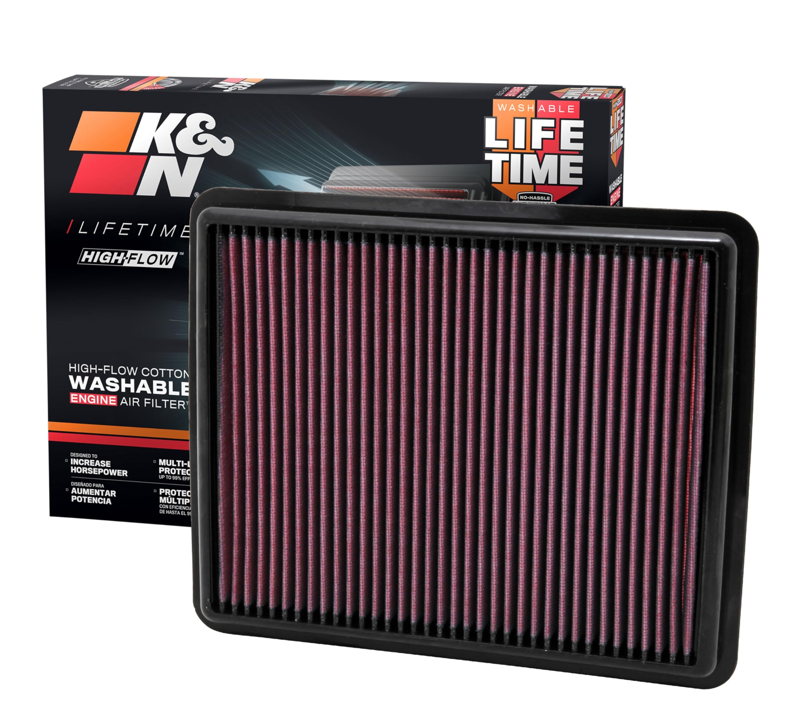 High-Flow K&N Original Lifetime Engine Air Filter: Increase Power: Premium, Washable: Compatible with 2009-2017 Hyundia/KIA: (See Product Description for Select Models), 33-2448