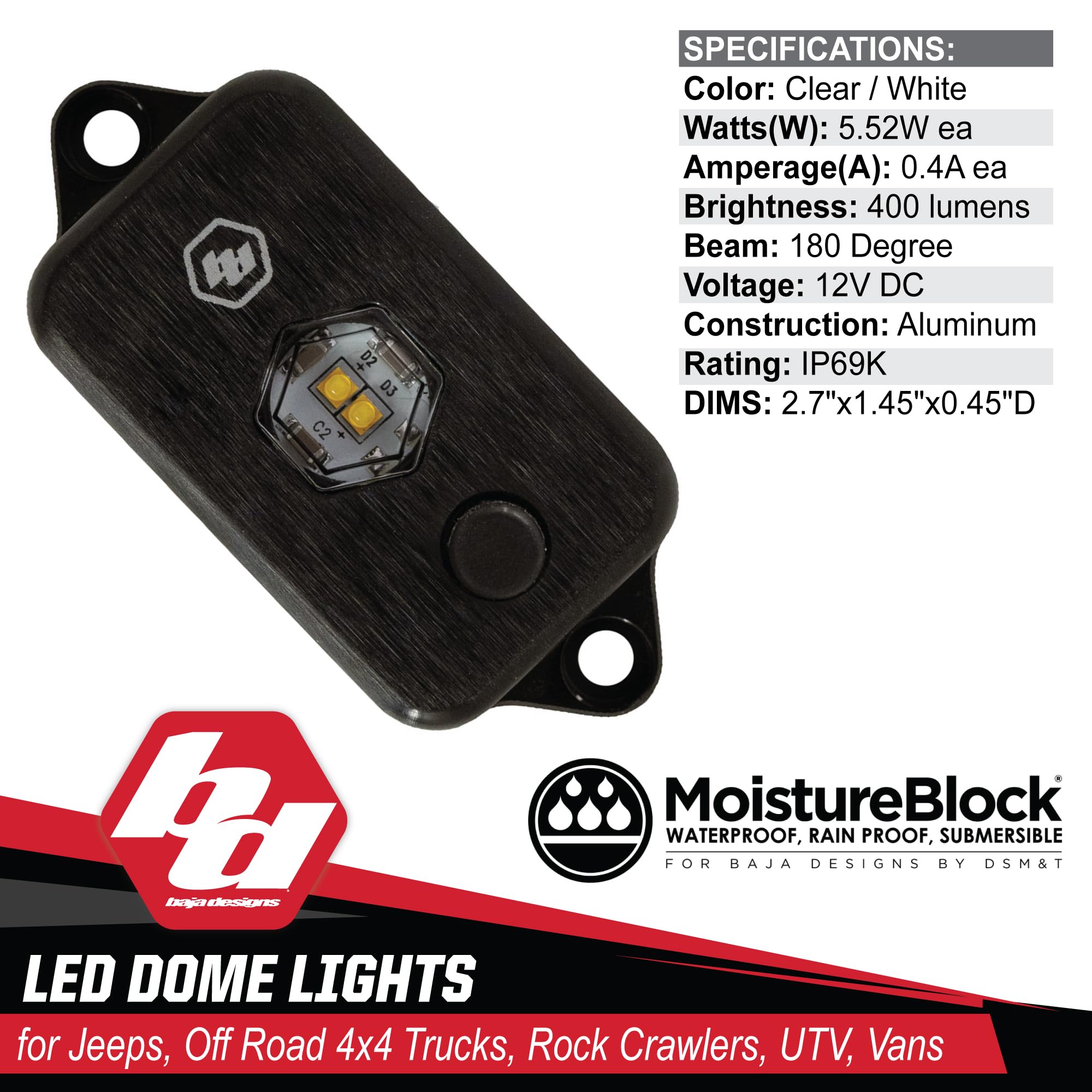 39-8051 Baja Designs LED Dome Light with Switch,1 Pack
