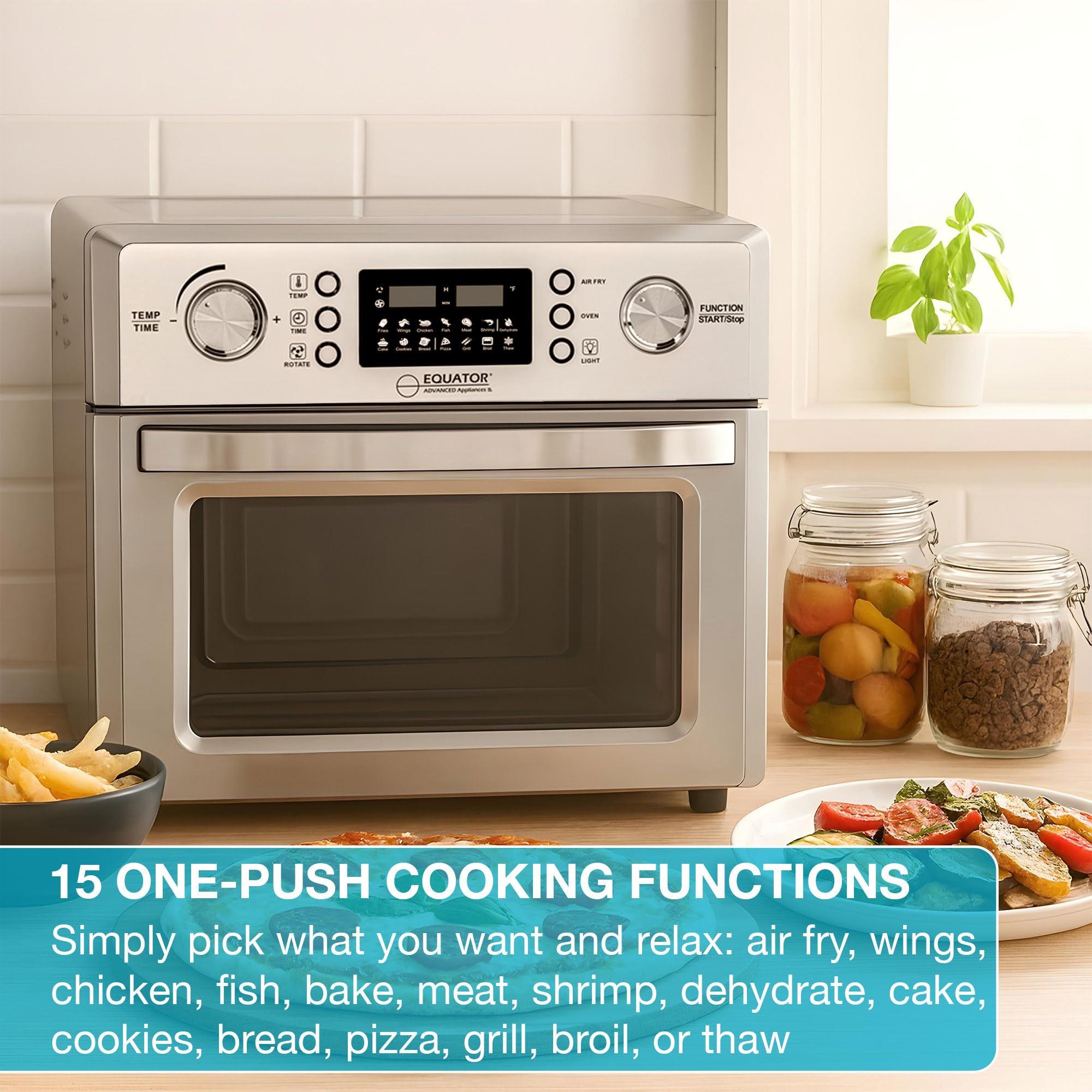 Equator 5-in-1 Countertop Air Fryer Oven + Convection + Pizza + Grill + Dehydrator Stainless Steel | 0.93 cu.ft | 110V | 360° Air Circulation System