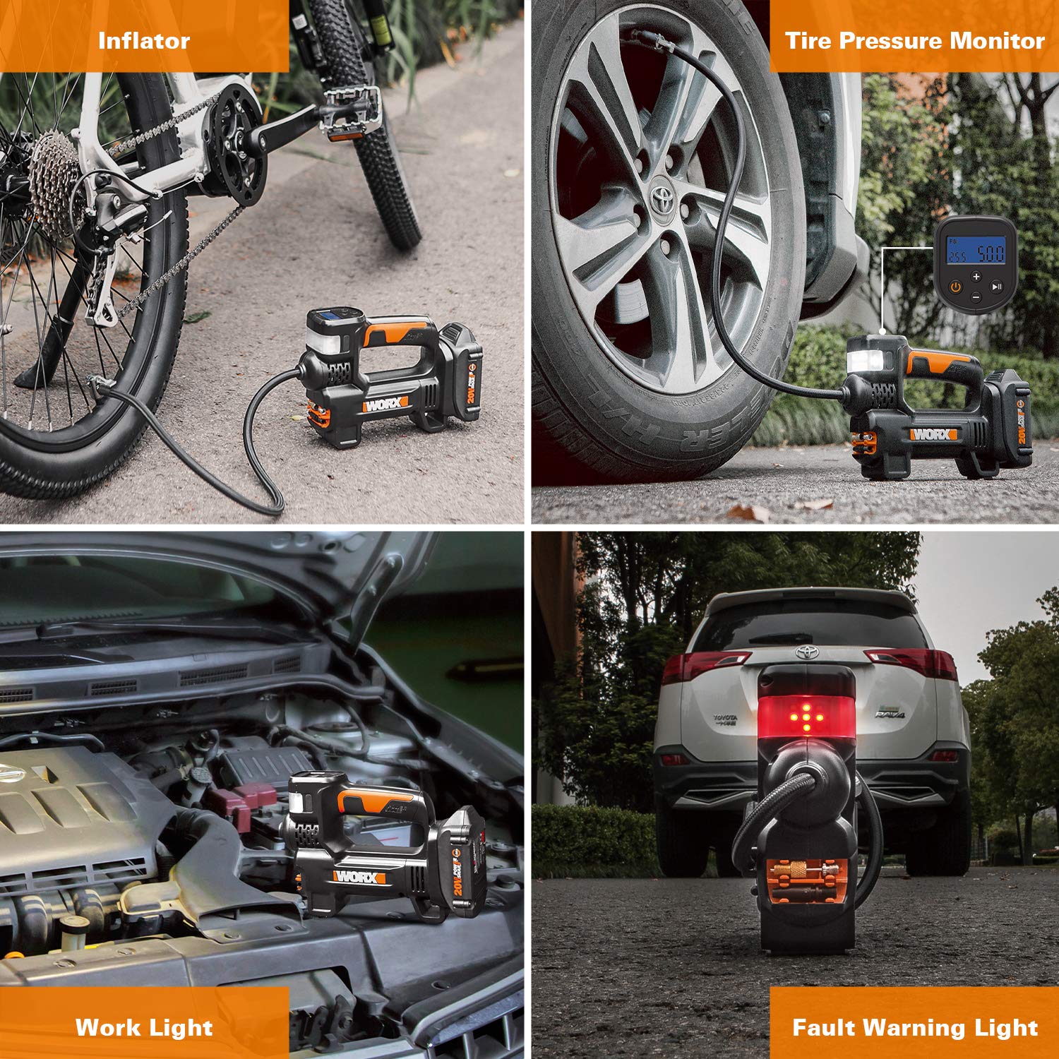 Worx 20V WX092L 2.0Ah 2 in 1 Cordless Inflator Battery and Charger Included, max. 10 Bar, Digital pressure display