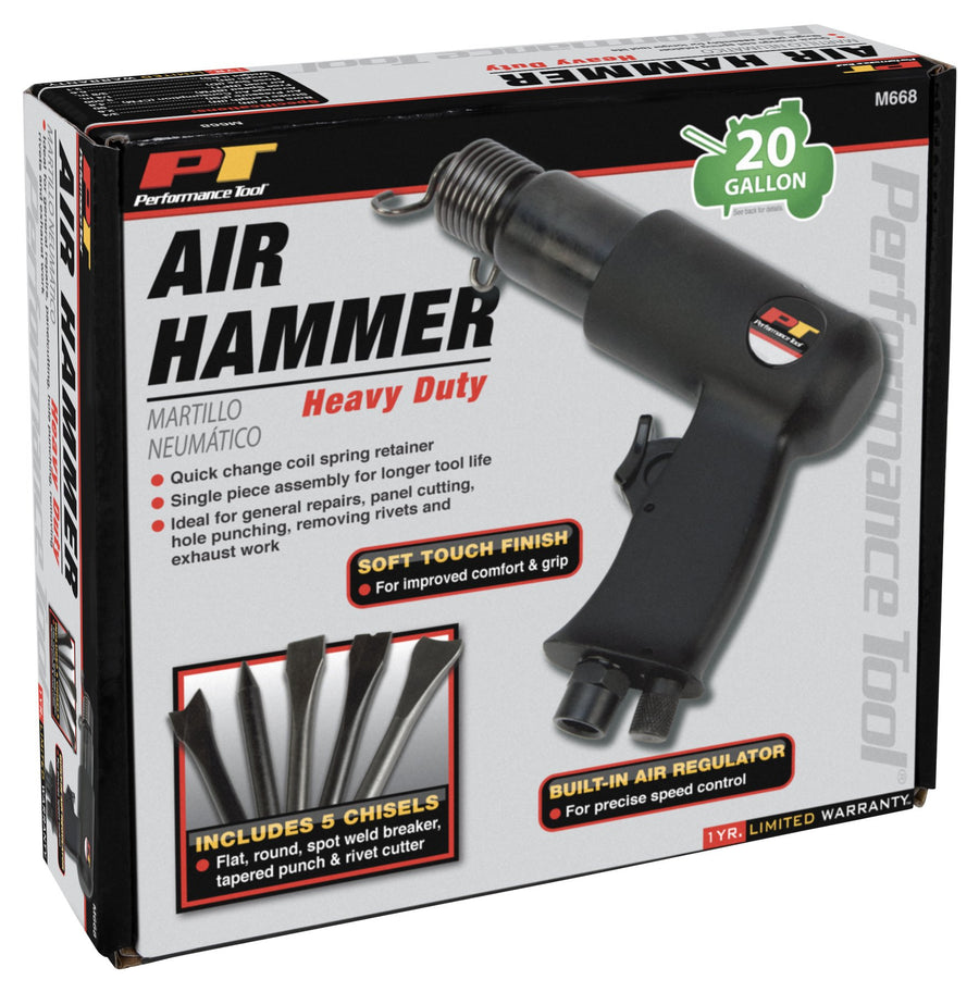 M668 Performance Tool Heavy Duty Air Hammer with 5 Chisels, Black