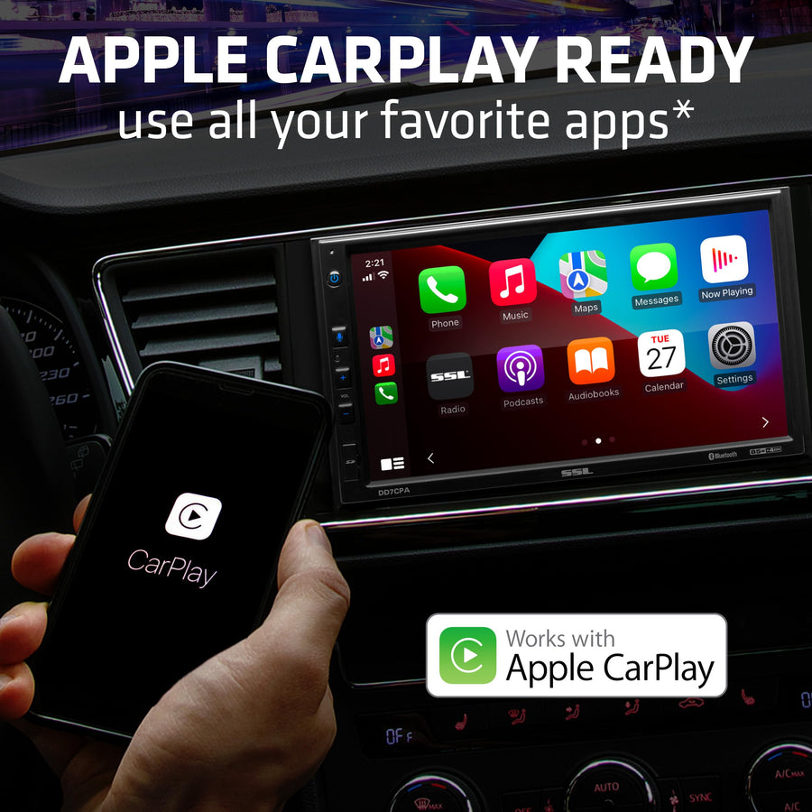 Sound Storm Laboratories Car Audio DD7CPA-C Stereo – Apple CarPlay Android Auto, Double Din 7 Inch Touchscreen, Bluetooth Audio and Hands-Free Calling, No CD DVD Player, Radio Receiver, Backup Camera