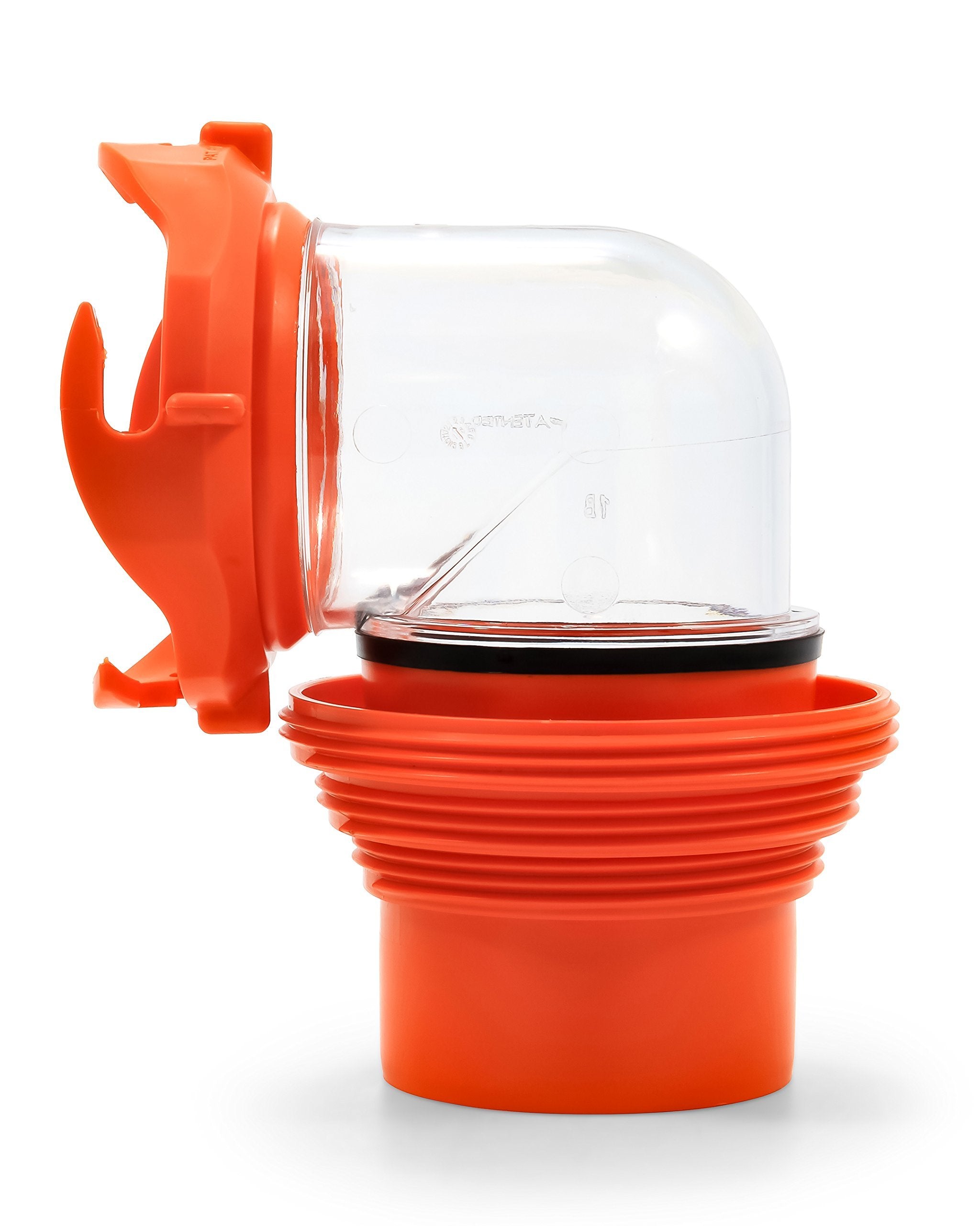 Camco RhinoFlex RV Sewer Hose Elbow Clear with 4-in-1 Adapter - Features a 360-Degree Fitting Rotation and Built-in Gasket for Odor-Tight Protection - Fits 4 Sizes of Dump Station Inlets (39736)