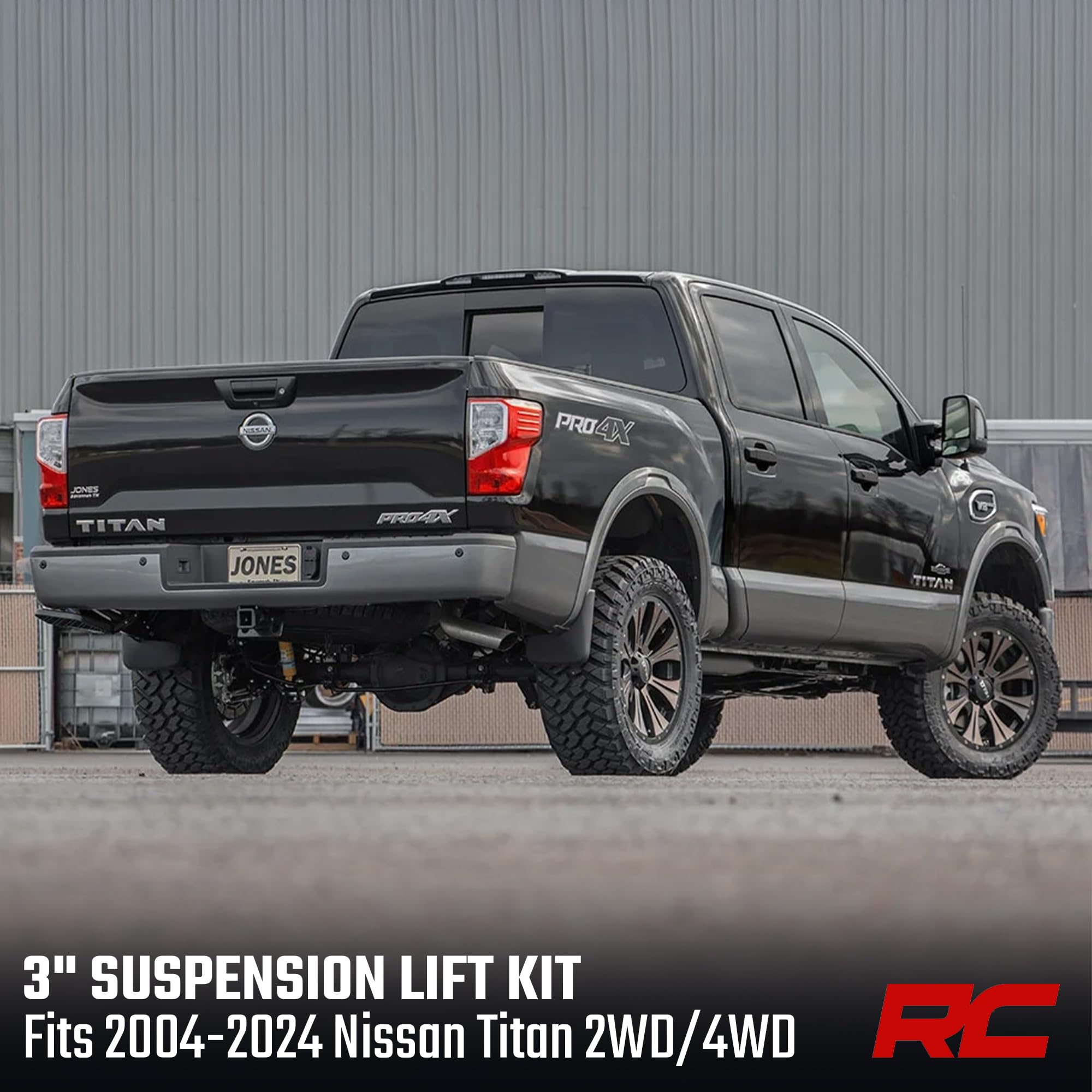 3" Suspension Lift Kit Rough Country for Nissan Titan 4WD (2017-2023) - N3 Struts & N3 Rear Shocks, Red Control Arms