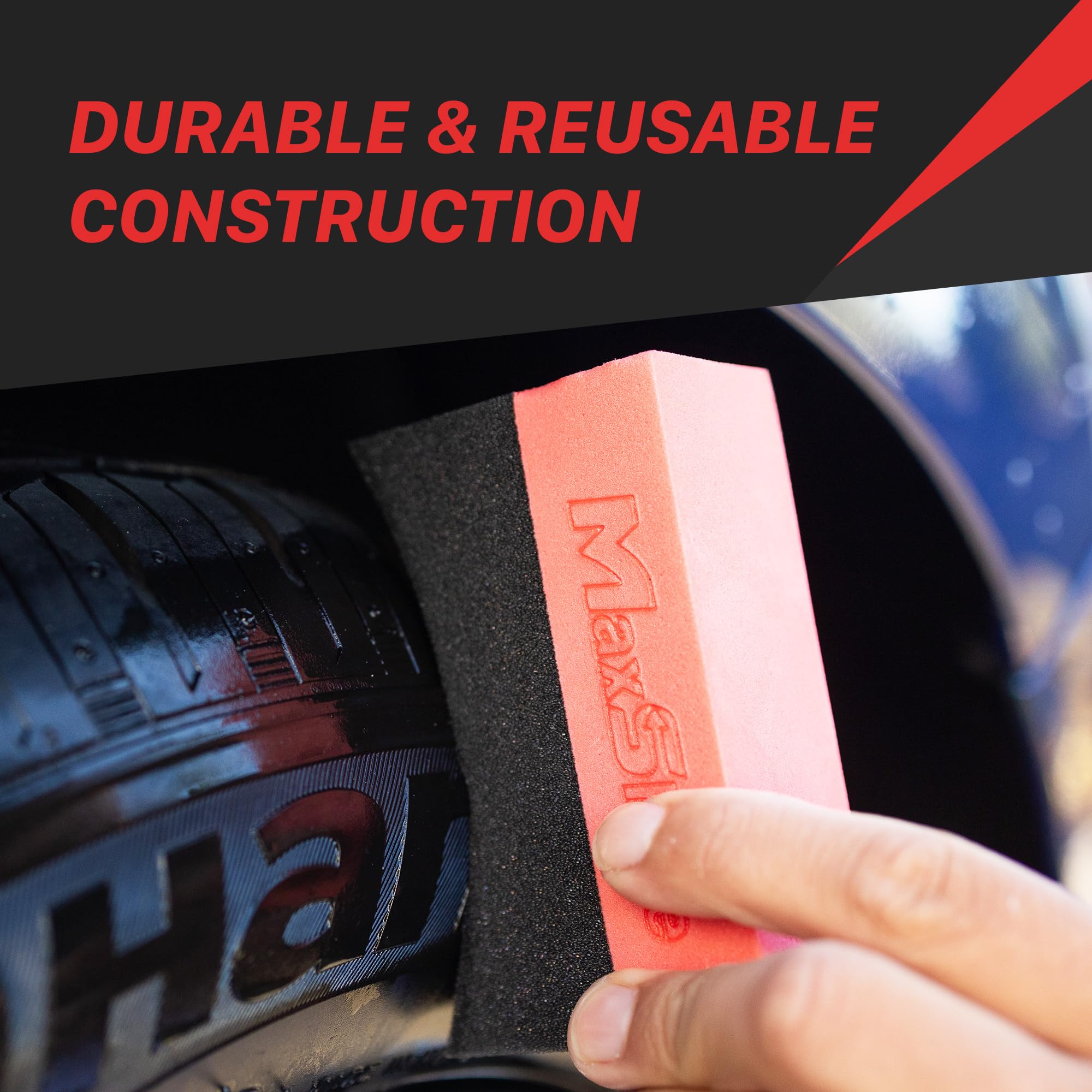 Maxshine Tire Dressing Applicator, Foam Pad Curved 10x4cm, Red & Black | Ergonomic Grip, High-Density Non-Abrasive | Even Tire, Trim & Wax Application