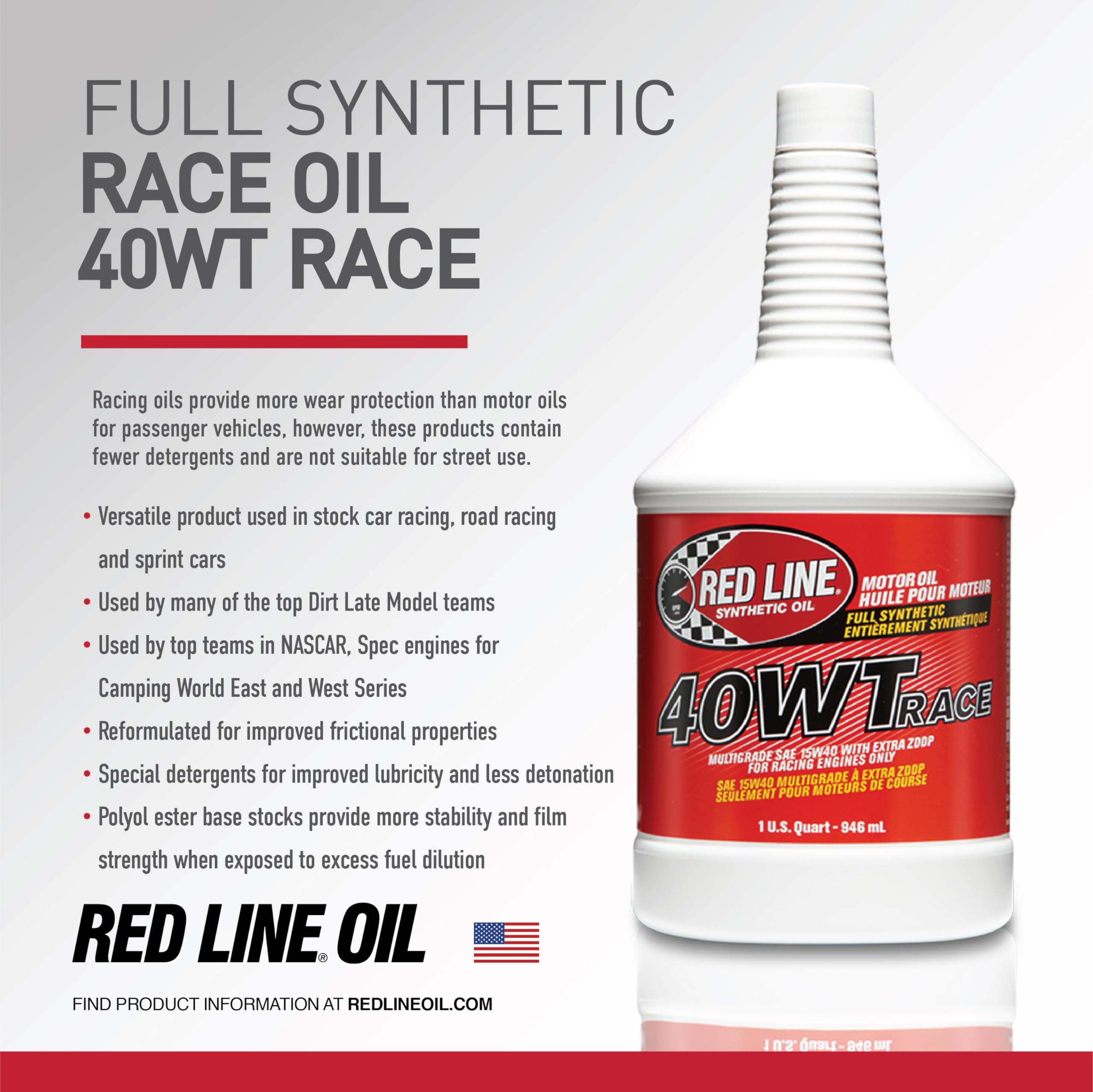 10405 Red Line 40WT Synthetic Race Motor Oil (15W40) - 1 Gallon