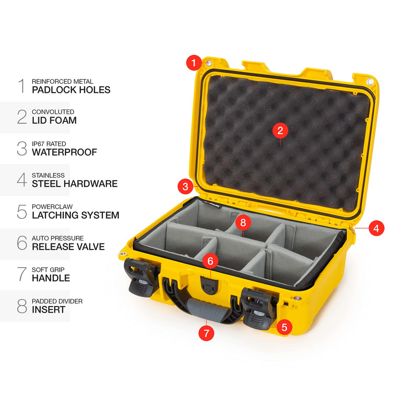 Waterproof Nanuk 915 Hard Case with Padded Dividers - Yellow