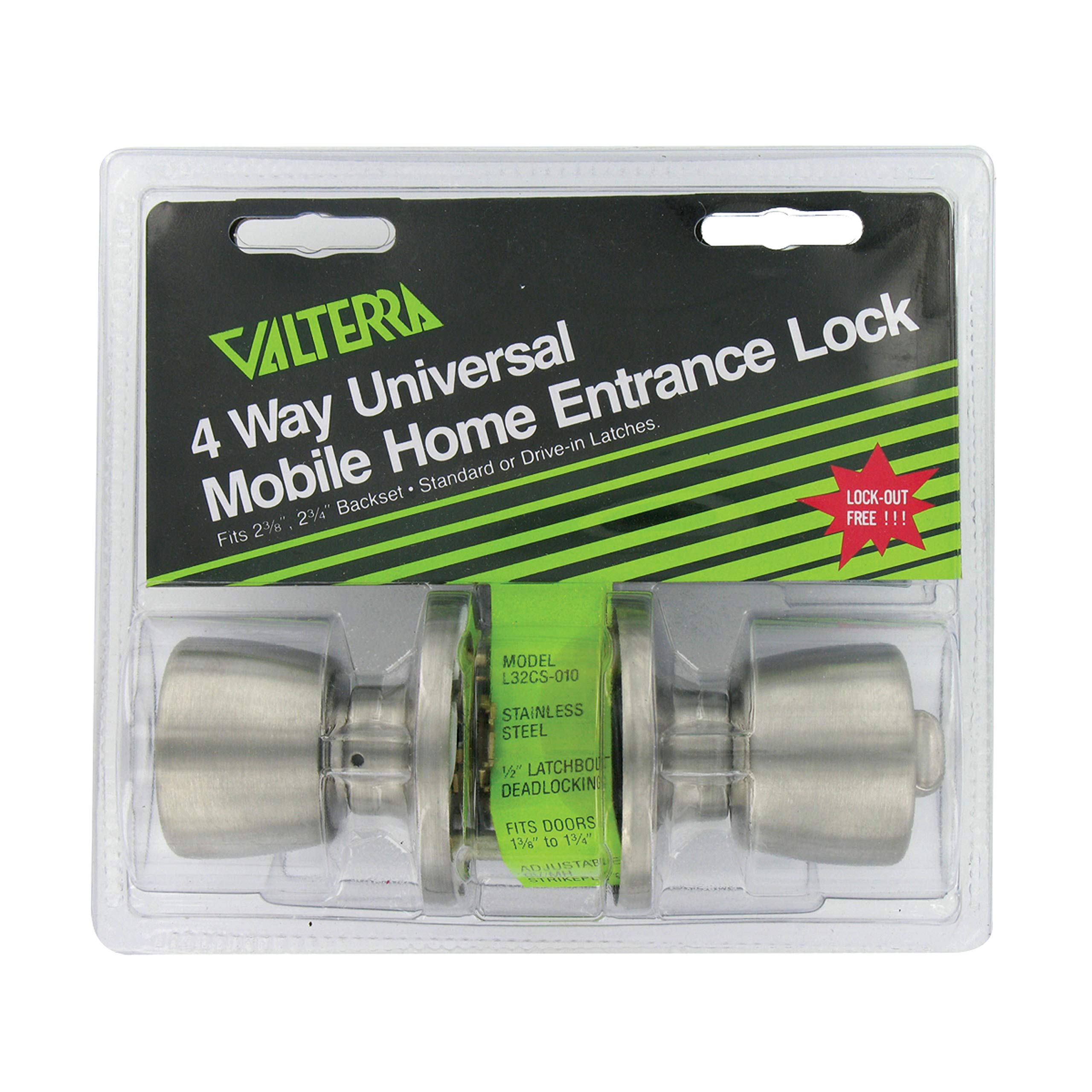 Mobile Home Entrance Lock Valterra L32CS010 - Knob x Knob, Silver
