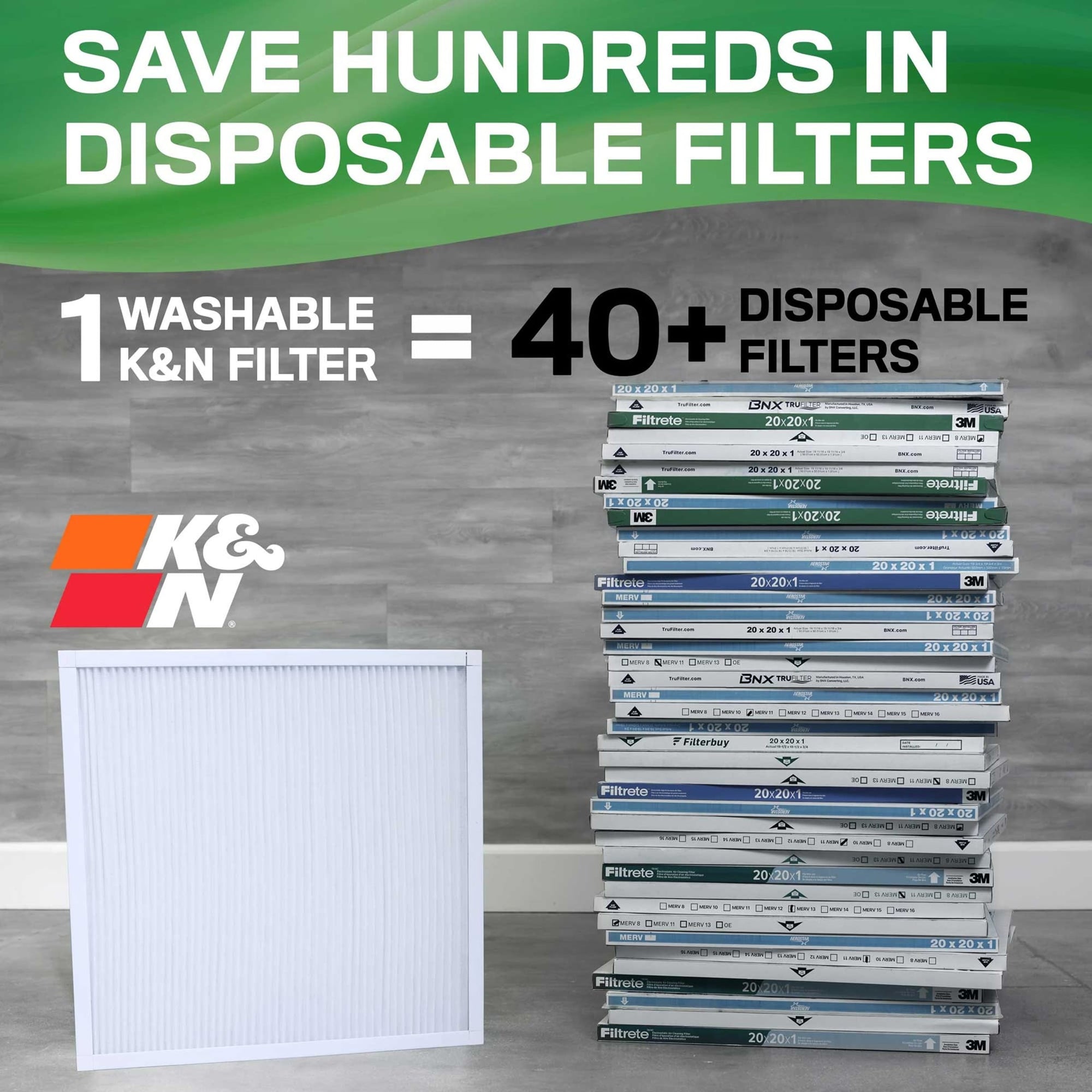 K&N HVAC Furnace Air Filter 10x20x1, Lasts a Lifetime, Washable, Merv 11, the Last Filter You Will Ever Buy, Breathe Safely at Home or in the Office, HVC-11020