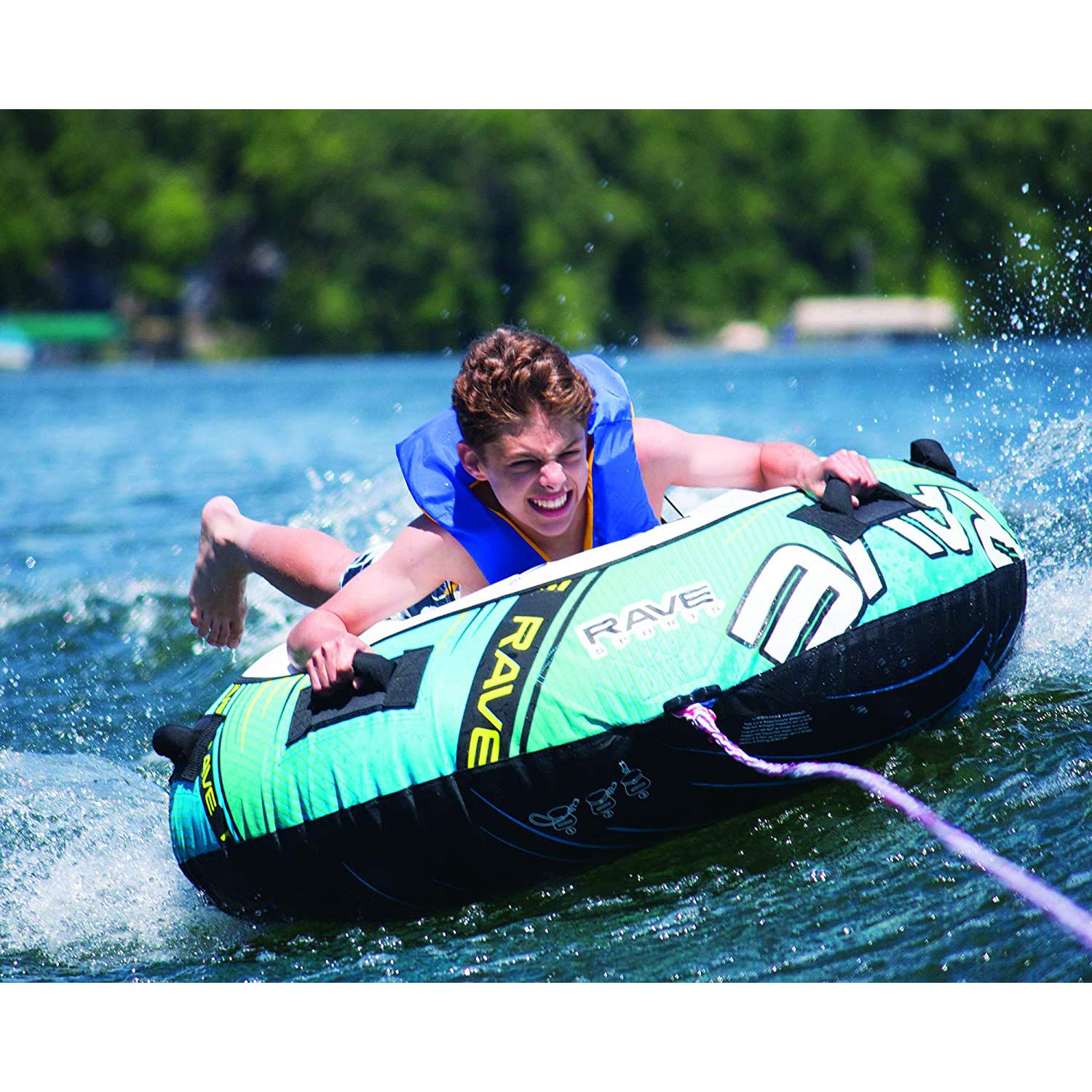 Rave Sports Inflatable Blade Towable Tube, 1 Rider, Unique Skim-Fast Bottom Coating, Nylon Cover, Four Foam-Filled Reinforced Handles, Quick Connect Tow Point, Boat Tubes and Towables, Stable Ride