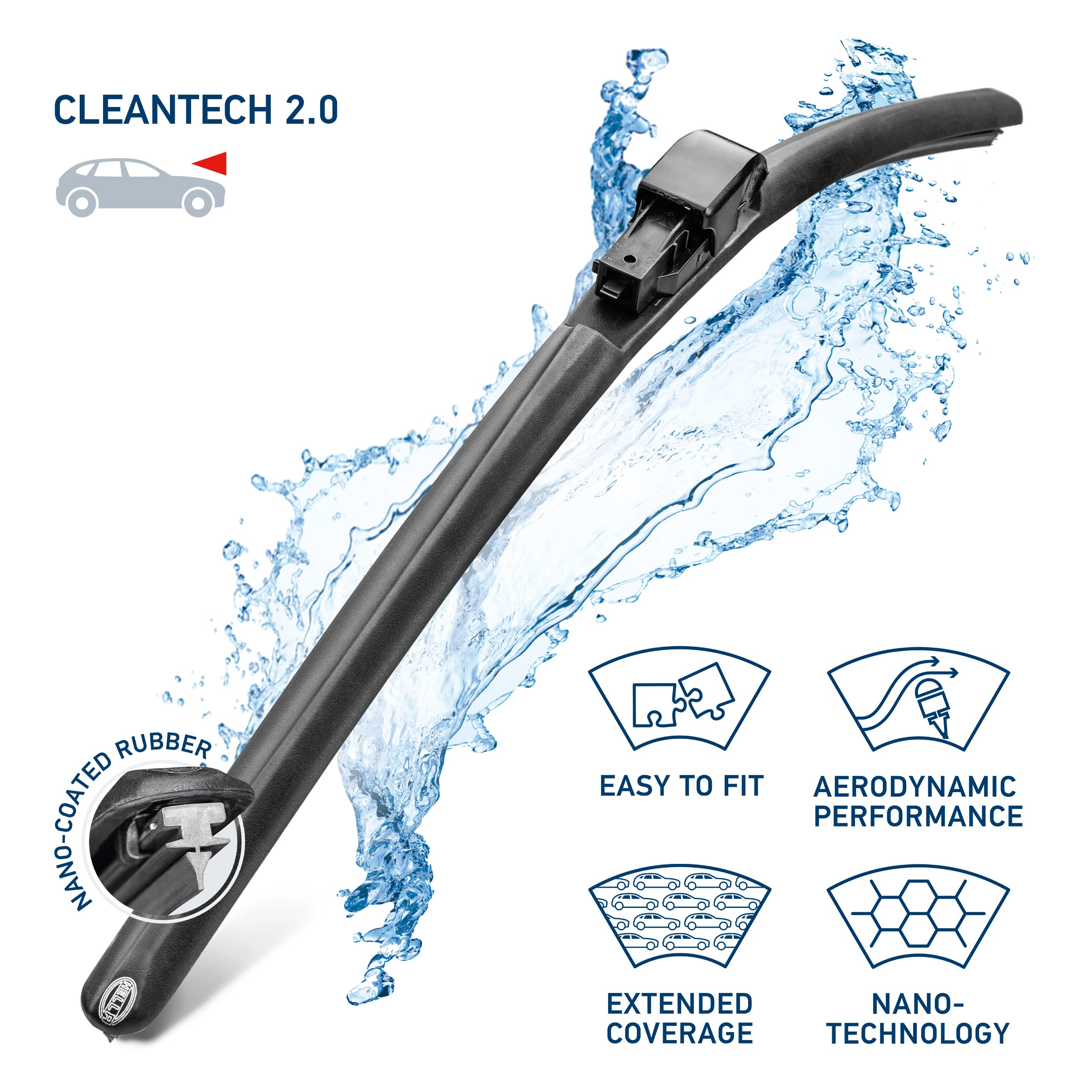 19 Inch Hella OE Quality All Seasons Nano-Coated Rubber Cleantech Wiper Blade (Single Blade) fits select Domestic, Asian and European vehicle applications / 358054191