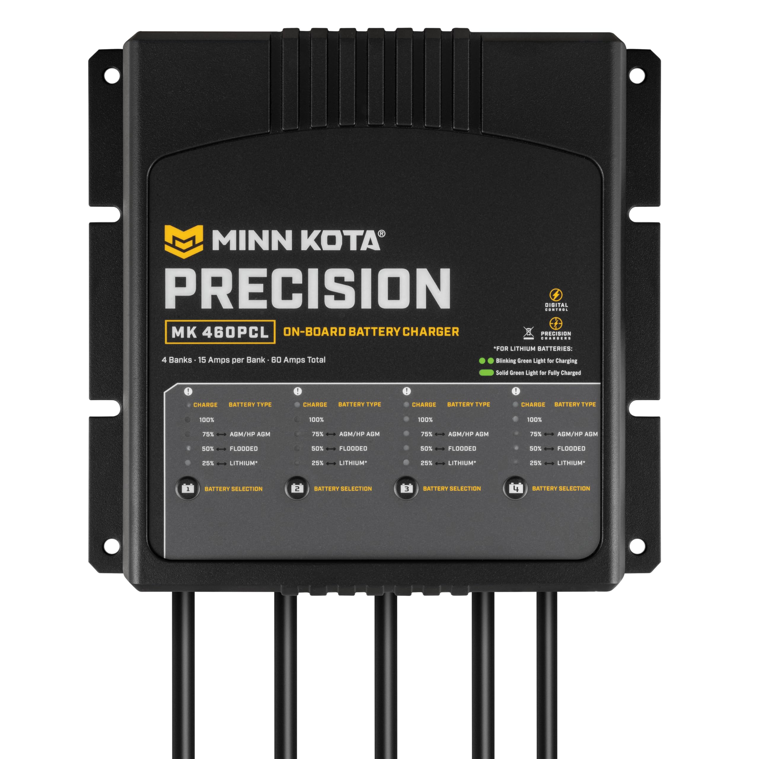 Minn Kota MK-460PCL Precision On-Board Marine Battery Charger – 4 Banks, 15 Amps Each