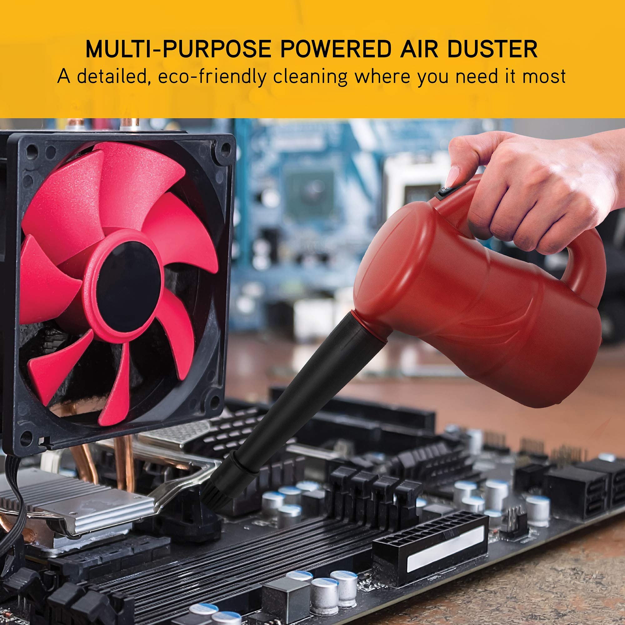 Cyber Duster XPOWER A-2S Electric Air Duster for Dusting, Drying, Inflating, Blowing, Car Detailing, Computer, Leaf Blowing, 90 CFM, 2 Nozzles + 1 Brush, High Performance Motor, Eco-Friendly, Red