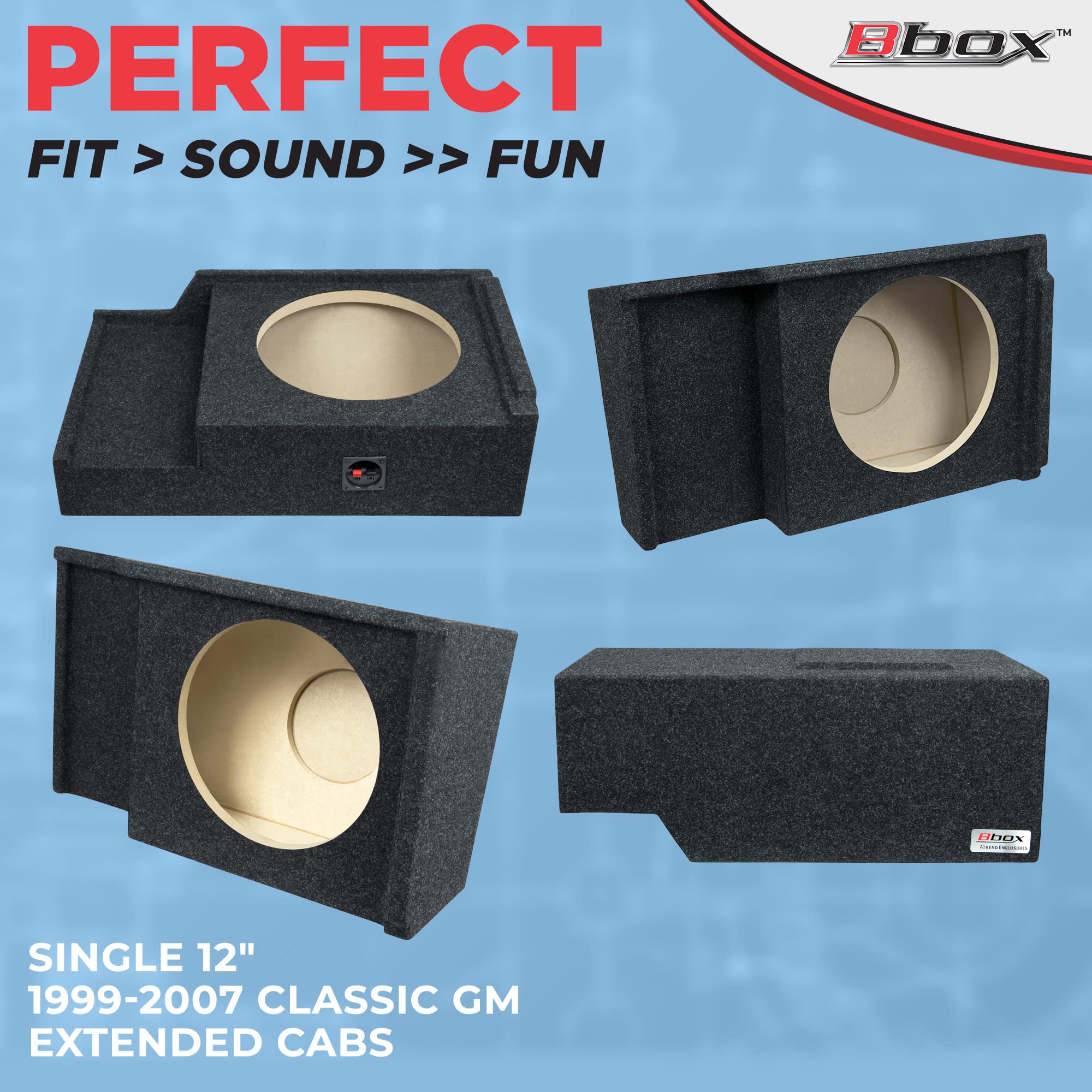 Atrend Single Bbox Sealed 12 Inch Subwoofer Enclosure - Accu-Tuned Subwoofer Boxes - Box Improves Audio Quality, Sound & Bass - Fits 1999-2007 Chevrolet/GMC Silverado/Sierra Extended Cab