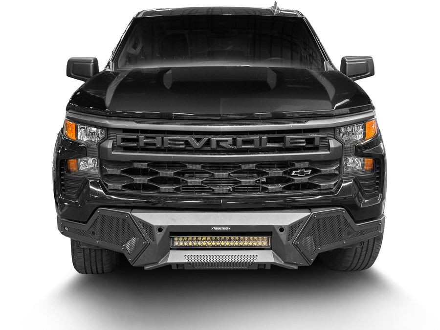 Element RealTruck Front Bumper w/Fixed Light Bar | Steel, Textured Black | 34186T | Fits 2022-2025 Chevrolet Silverado 1500; 2022 GMC Sierra 1500 Limited; 2019-2021 GMC Sierra 1500