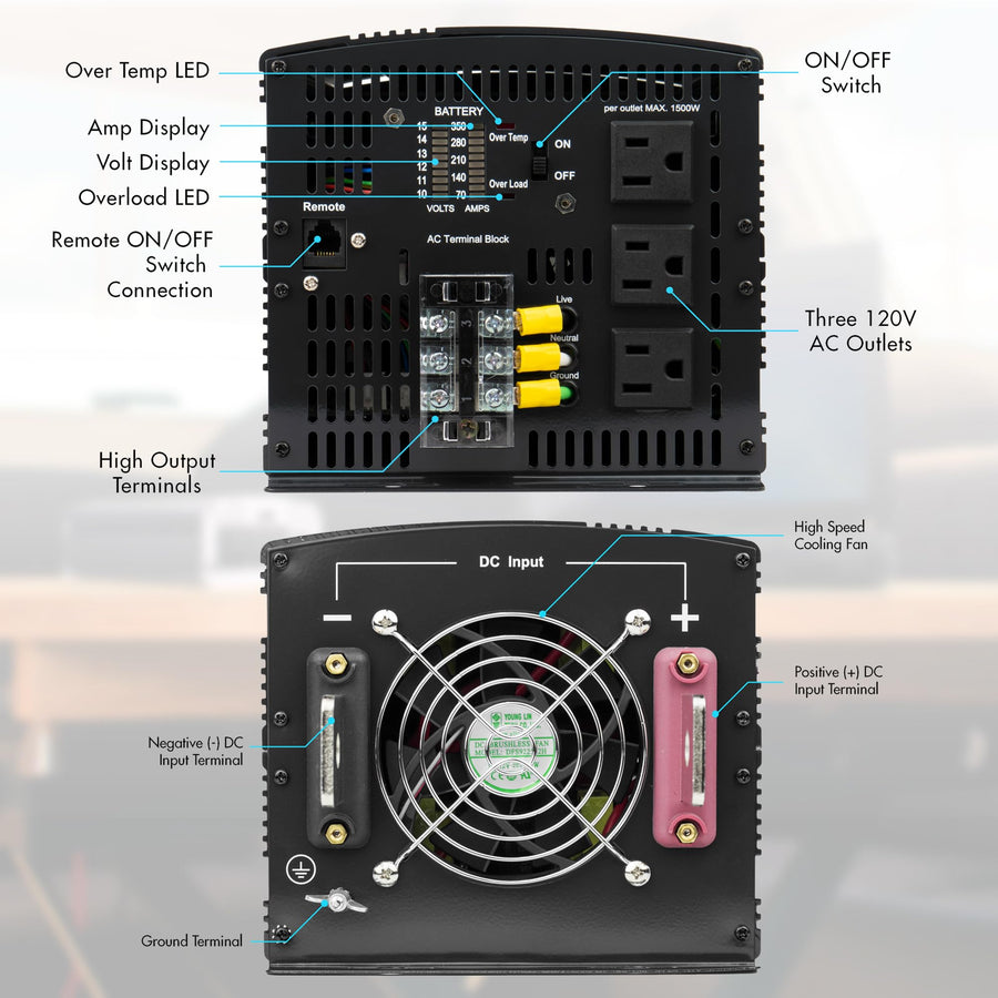 Wagan 12V 10000 Watt Power Inverter with Remote Control 20000 Watt Surge Peak Proline Power Converter for Home RV Camping Van Life Off Grid
