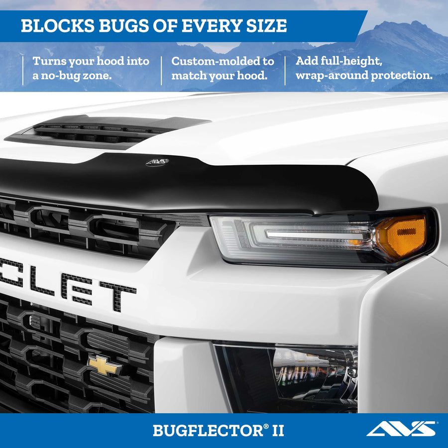 Bugflector Hood Shield/Protector Auto Ventshade [AVS] | Fits 2023-2025 Ford F-250 / F-350 / F-450, Med-High Profile/Flush - Smoke | High Profile Bug Deflector - 1 pc., Dark Smoke | 23235