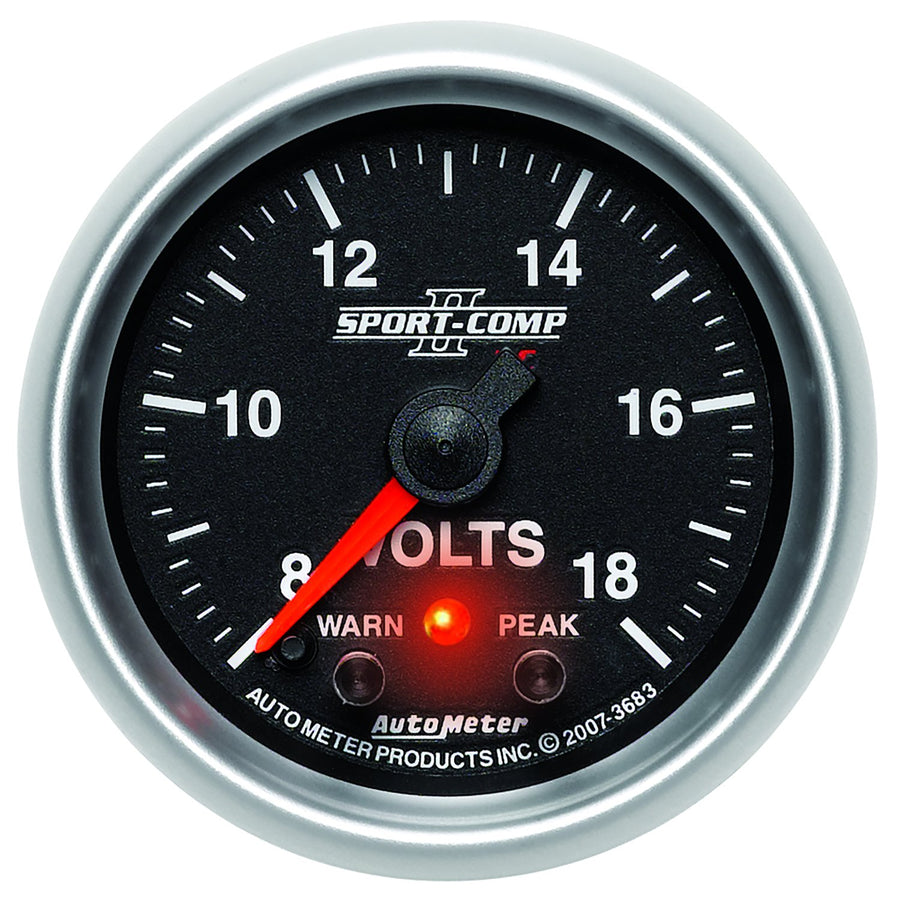 Auto Meter Sport-Comp II 2-1/16" 8-18V Full Sweep Electric Voltmeter Gauge 3683