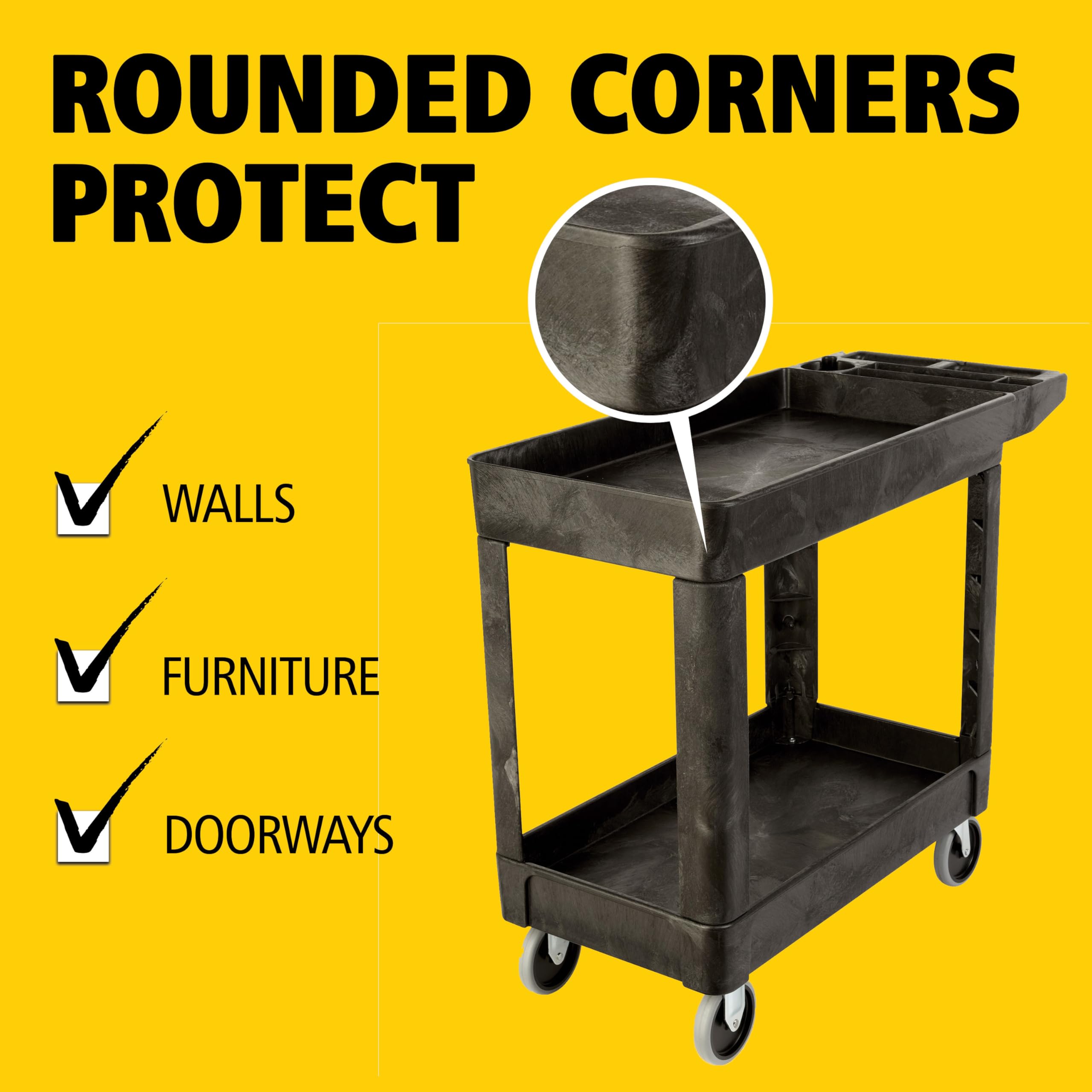 Rubbermaid 2-Shelf Commercial Products Utility/Service Cart, Small, Lipped Shelves, Storage Handle, 500 lbs. Capacity, for Warehouse/Garage/Cleaning/Manufacturing