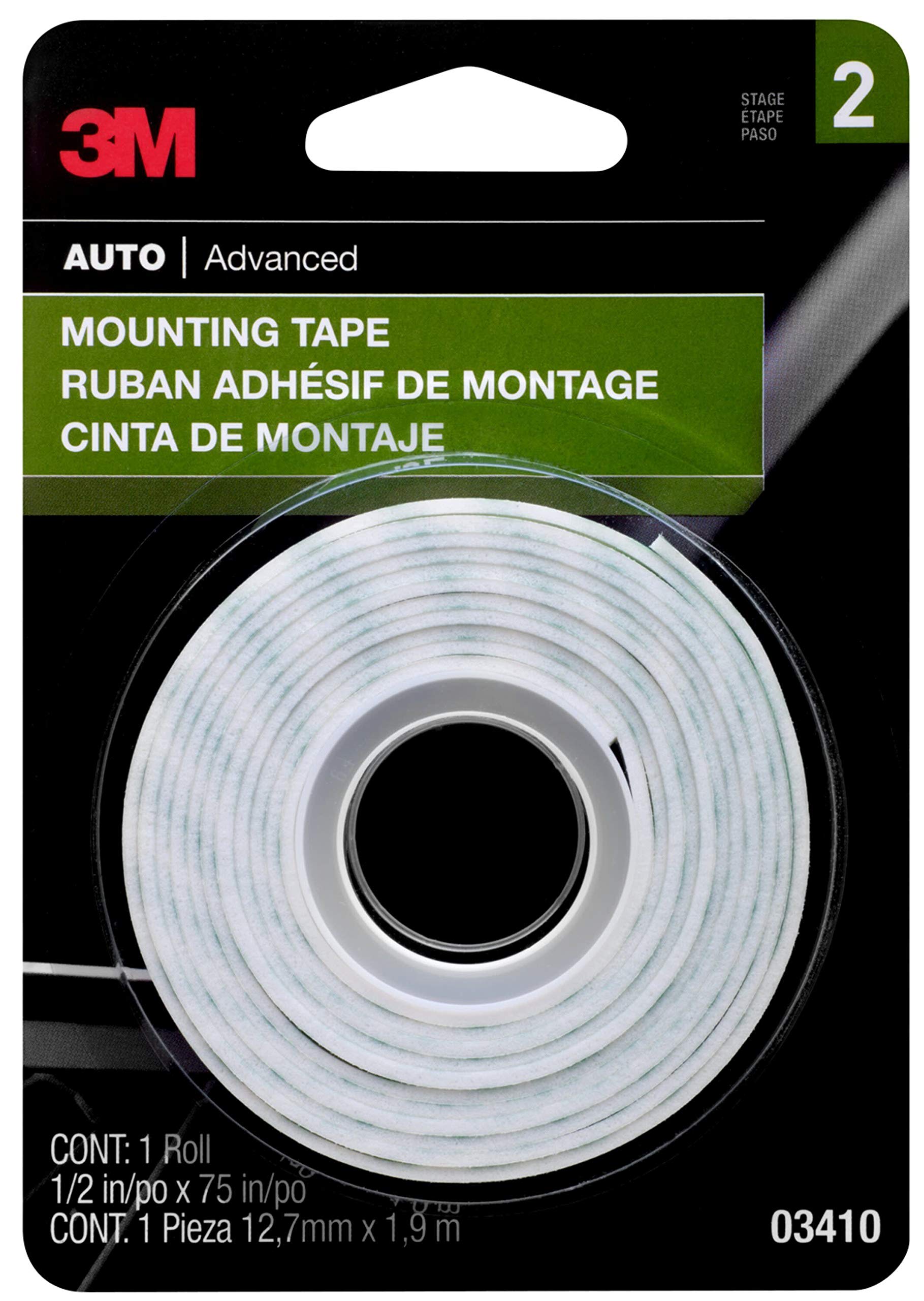3M 03410 Mounting Tape, 1/2 in x 75 in