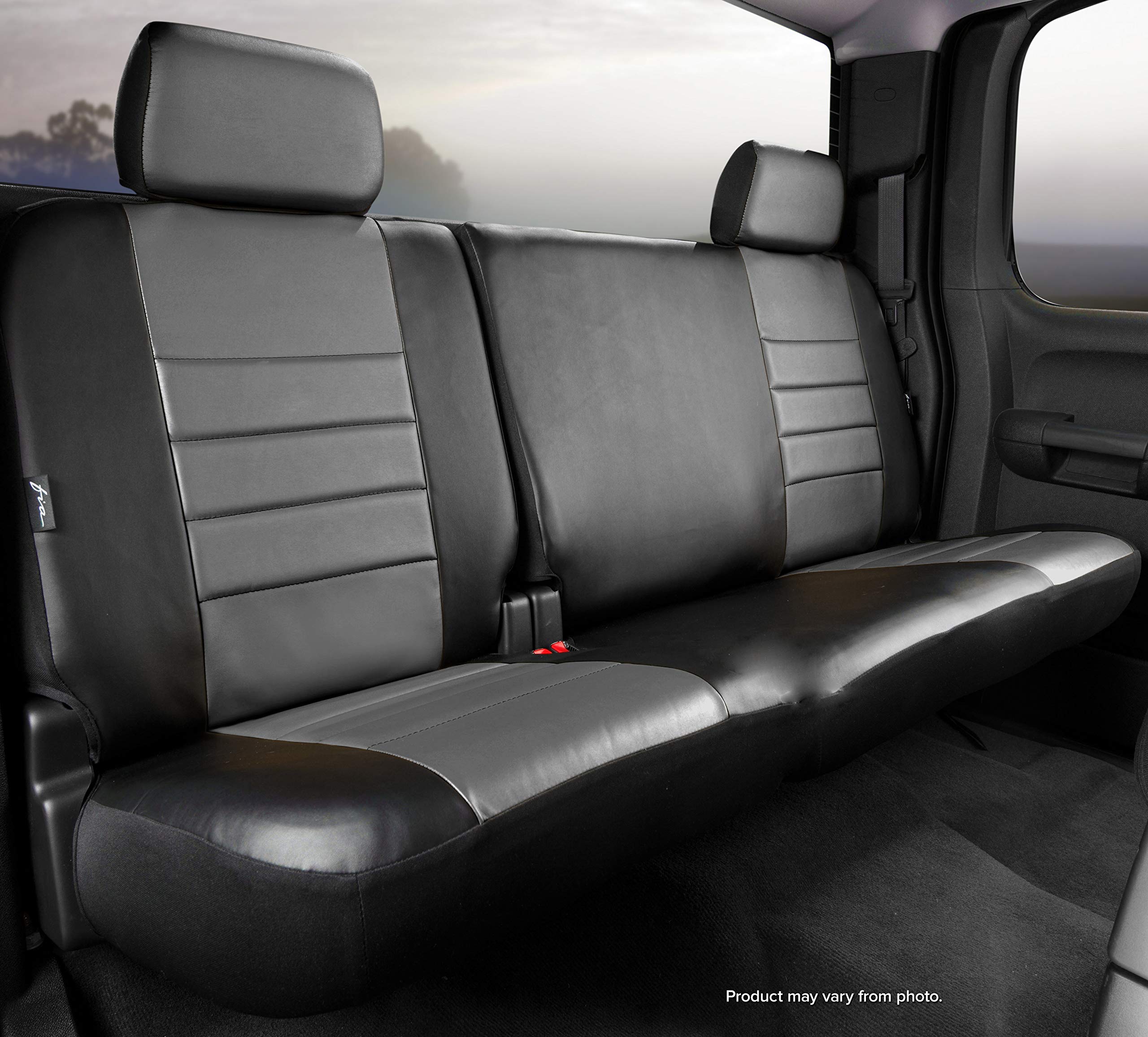 Fia Gray SL65-11 Custom Fit Rear Seat Cover Split Backrest 60/40 - Leatherette (Black w/Gray Center Panel)