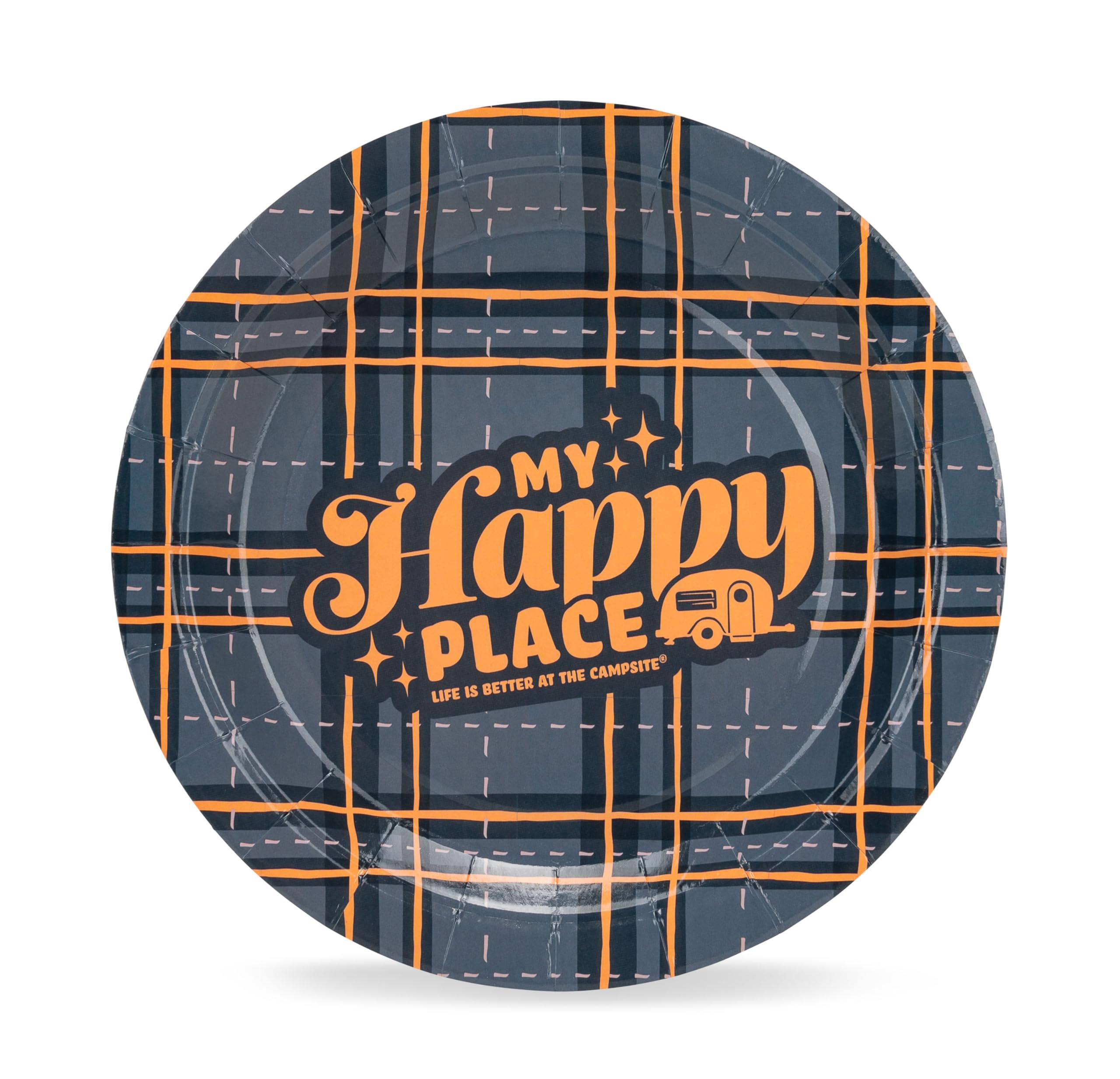 Camco Paper Plates Life is Better at the Campsite | 7-Inch | Blue Plaid | 25-Count (53494)