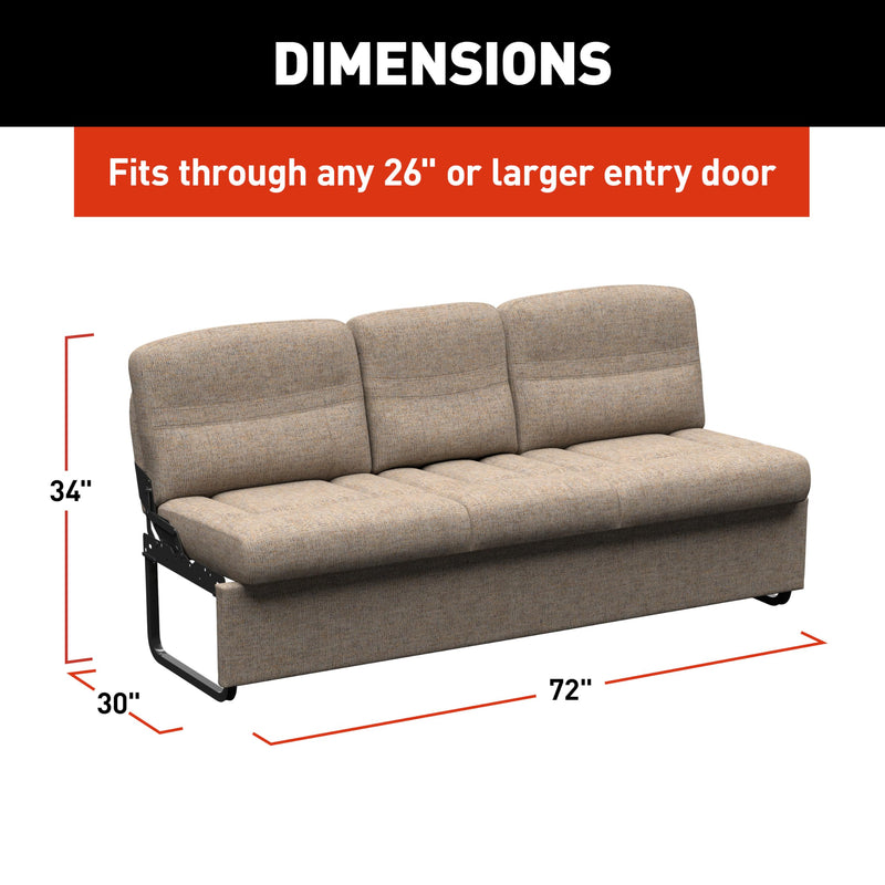 Dellmead Thomas Payne Signature 72" RV Jackknife Sleeper Sofa with Matching Kickboard, Easy Transition, High-Density Foam Cushioning, Fold-Down Center, Dual Cupholders - 2024044417