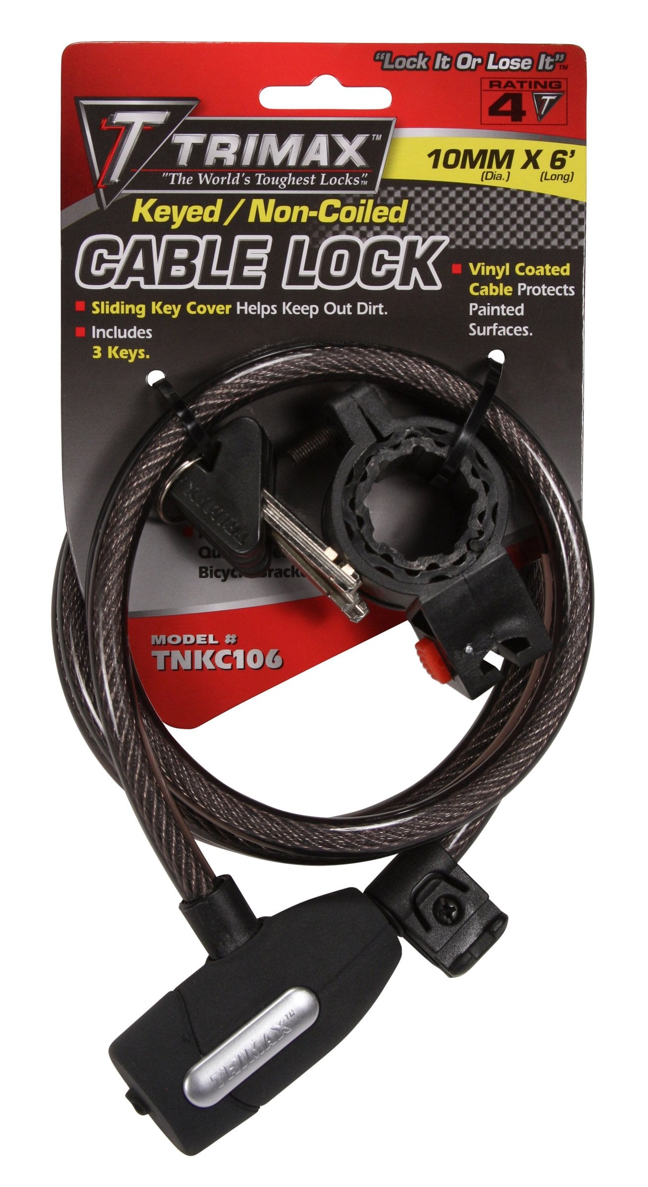 72" Trimax TNKC106 x 10 mm Medium Security Non-Coiled Cable Lock with Bracket