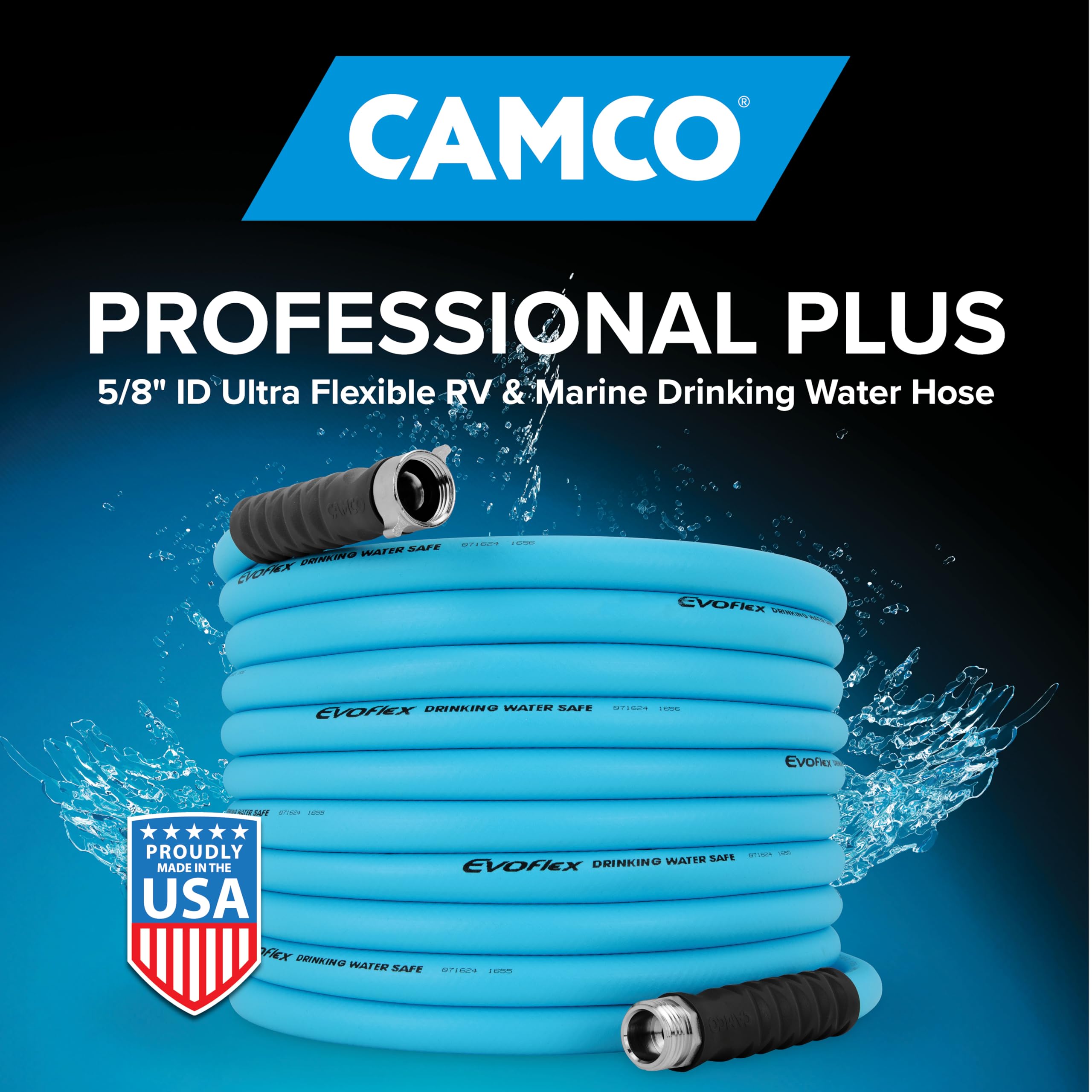 EVOFlex Camco 35-Ft RV Drinking Water Hose - Features Extra Flexible Design w/Stainless Steel Strain Relief Ends - Lead-Free, BPA-Free and Phthalate-Free - 5/8” Inside Diameter (22595)