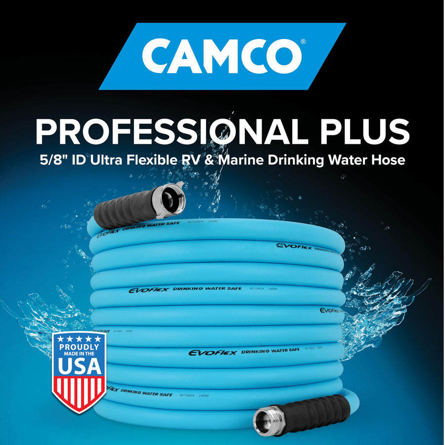 EVOFlex Camco 35-Ft RV Drinking Water Hose - Features Extra Flexible Design w/Stainless Steel Strain Relief Ends - Lead-Free, BPA-Free and Phthalate-Free - 5/8” Inside Diameter (22595)
