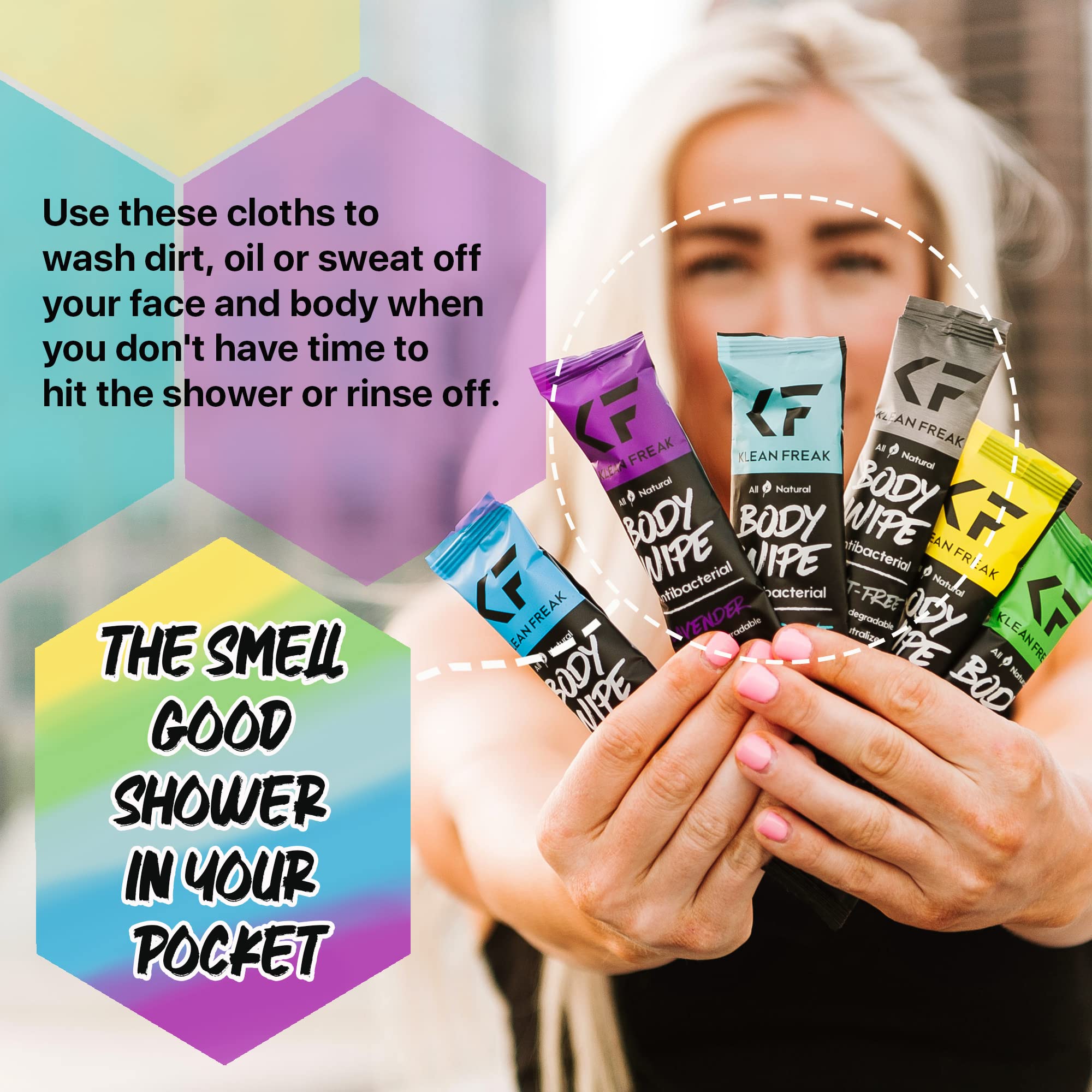 The Body Wipes Klean Freak - 12 count Individually Wrapped | Showerless Body Wipe for Women & Men | Sustainable Bodywipes for Gym, Travel, Camping | Mixed