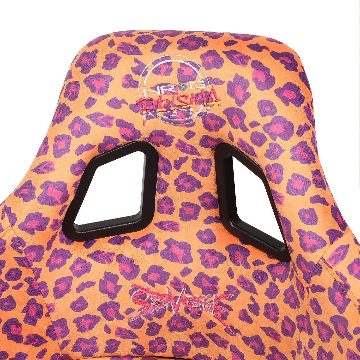 NRG Innovations Prisma Fixed Back Bucket Racing Seat NRG-FRP-302-OR-SAVAGE Bottom Mount Bracket, Orange Savage Leopard Print Fabric White Pearl Back, Orange Leopard Print, 24" W X 36" H X 18" D