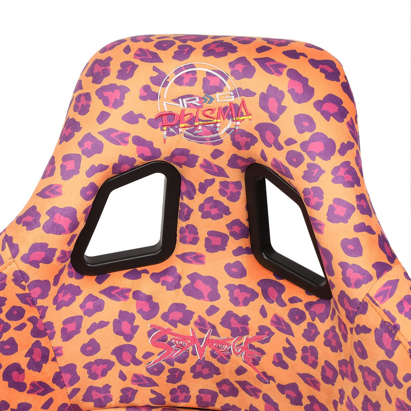 NRG Innovations Prisma Fixed Back Bucket Racing Seat NRG-FRP-302-OR-SAVAGE Bottom Mount Bracket, Orange Savage Leopard Print Fabric White Pearl Back, Orange Leopard Print, 24" W X 36" H X 18" D