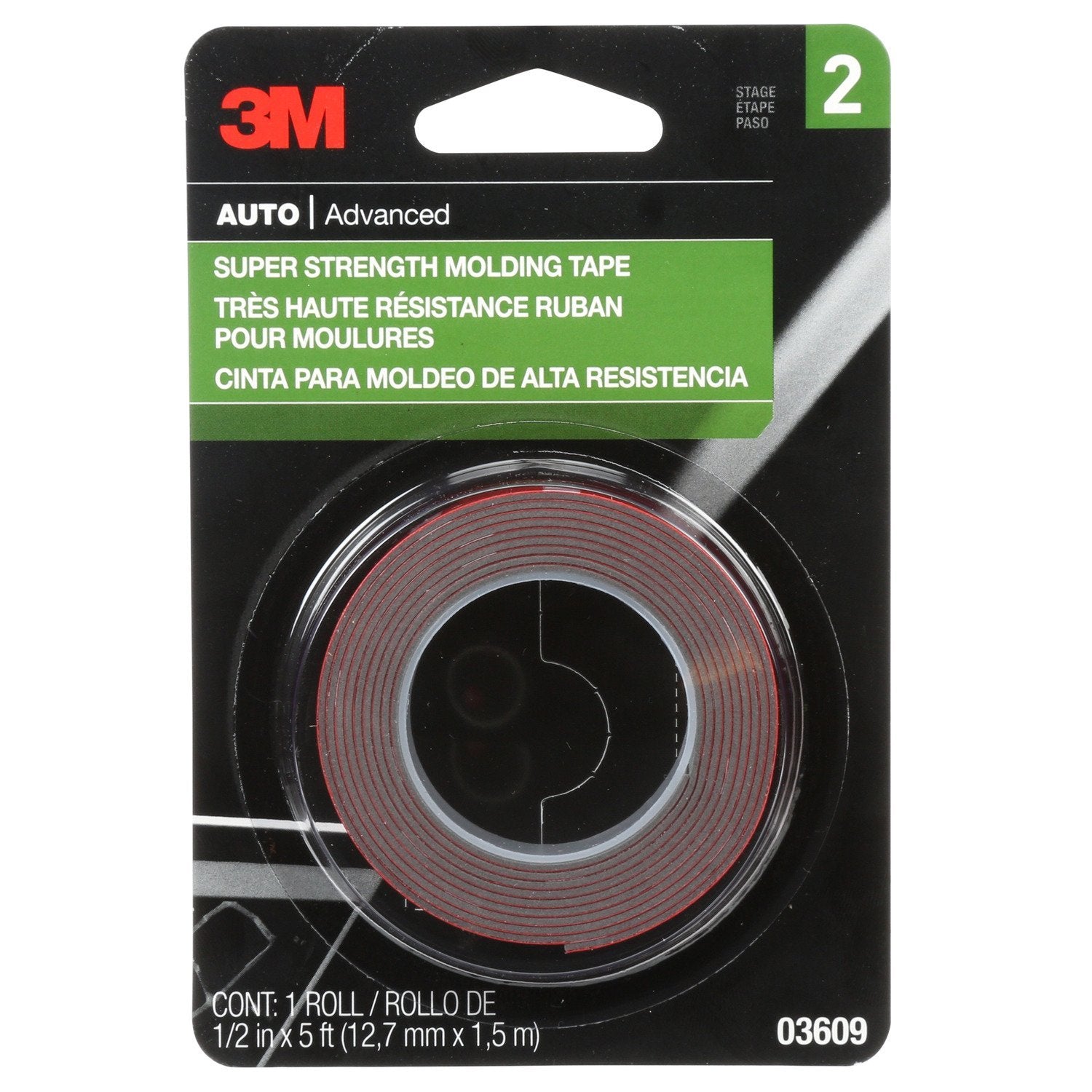 3M Molding Tape Super Strength, 03609, 1/2 in x 5 ft
