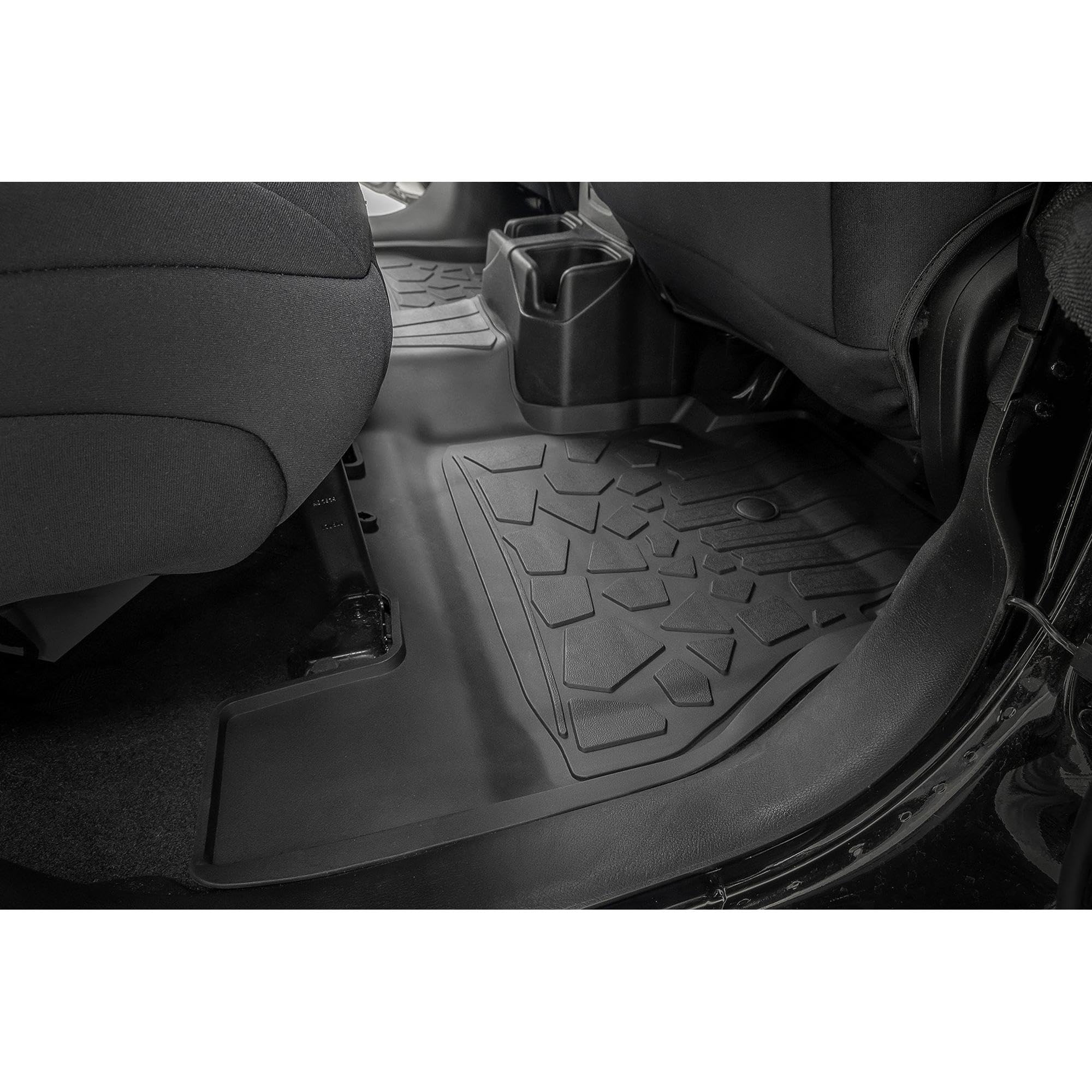 Rough Country Front Floor Mats Flex-Fit for Jeep Wrangler JL Unlimited 4-Door (2018-2025) - Front & Rear Set, Custom All-Weather Non-Slip TPE Liners w/Spill Saver Lip